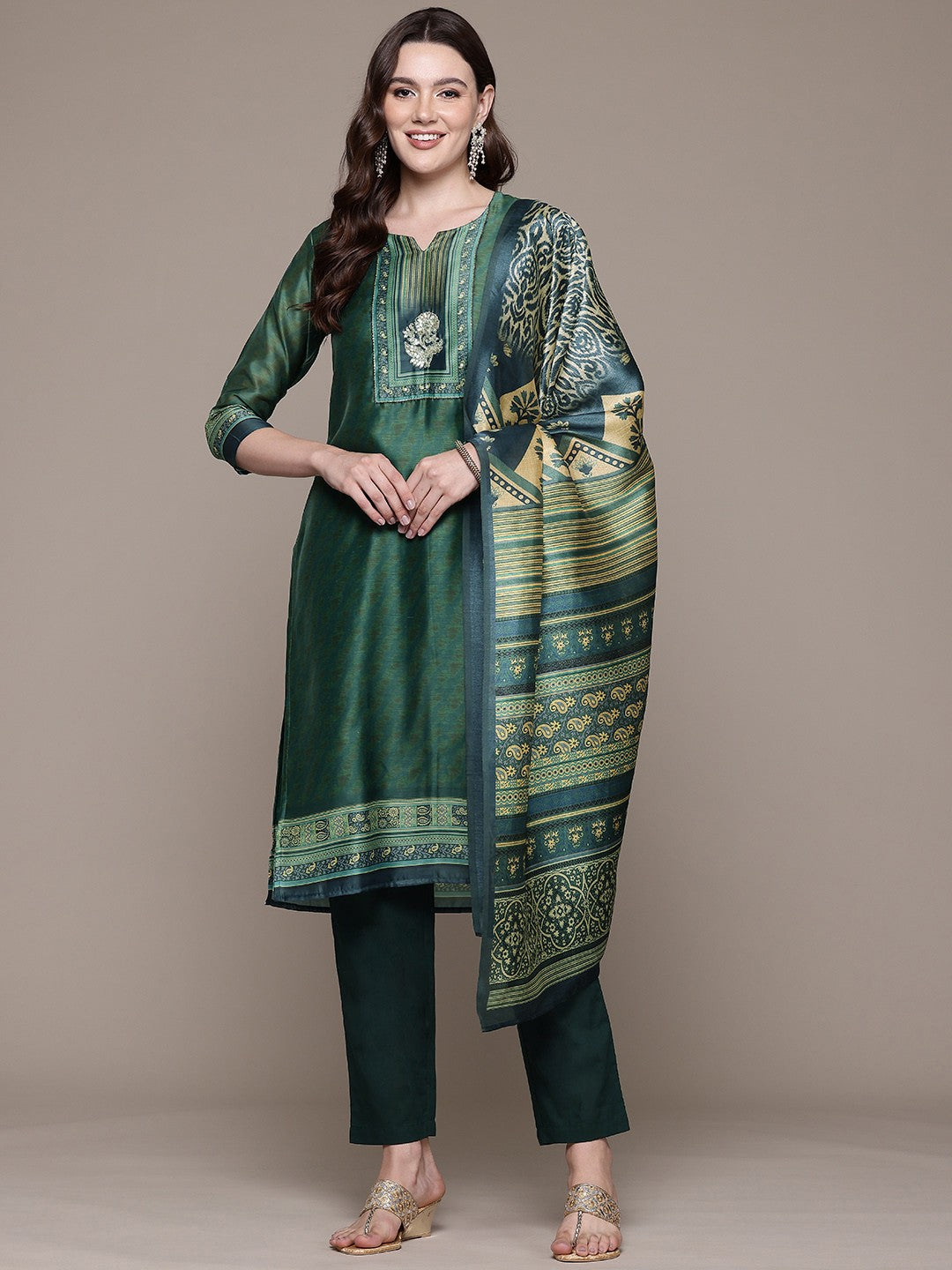 REGAL GREEN AURA SILK SUIT SET