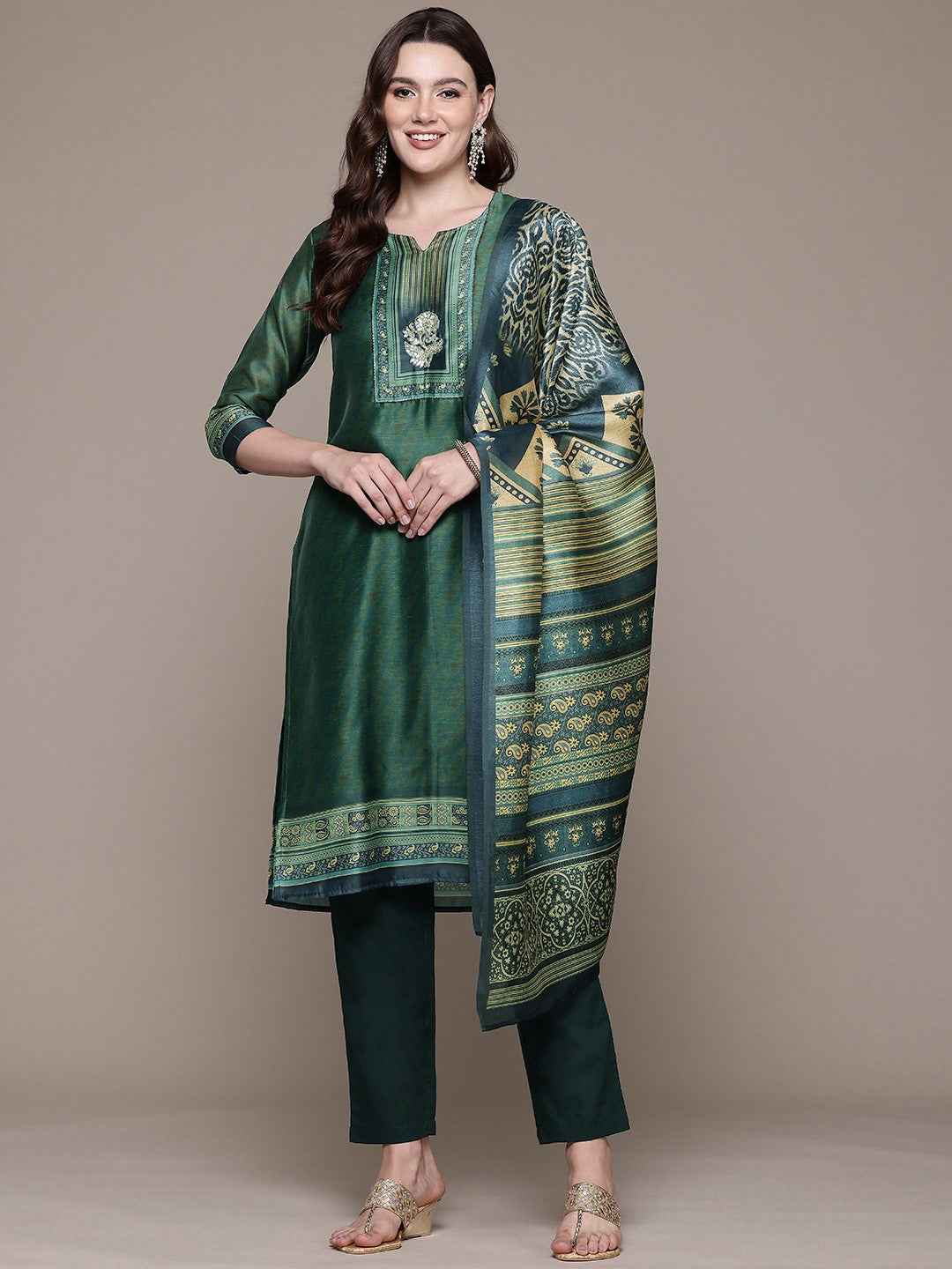 REGAL GREEN AURA SILK SUIT SET
