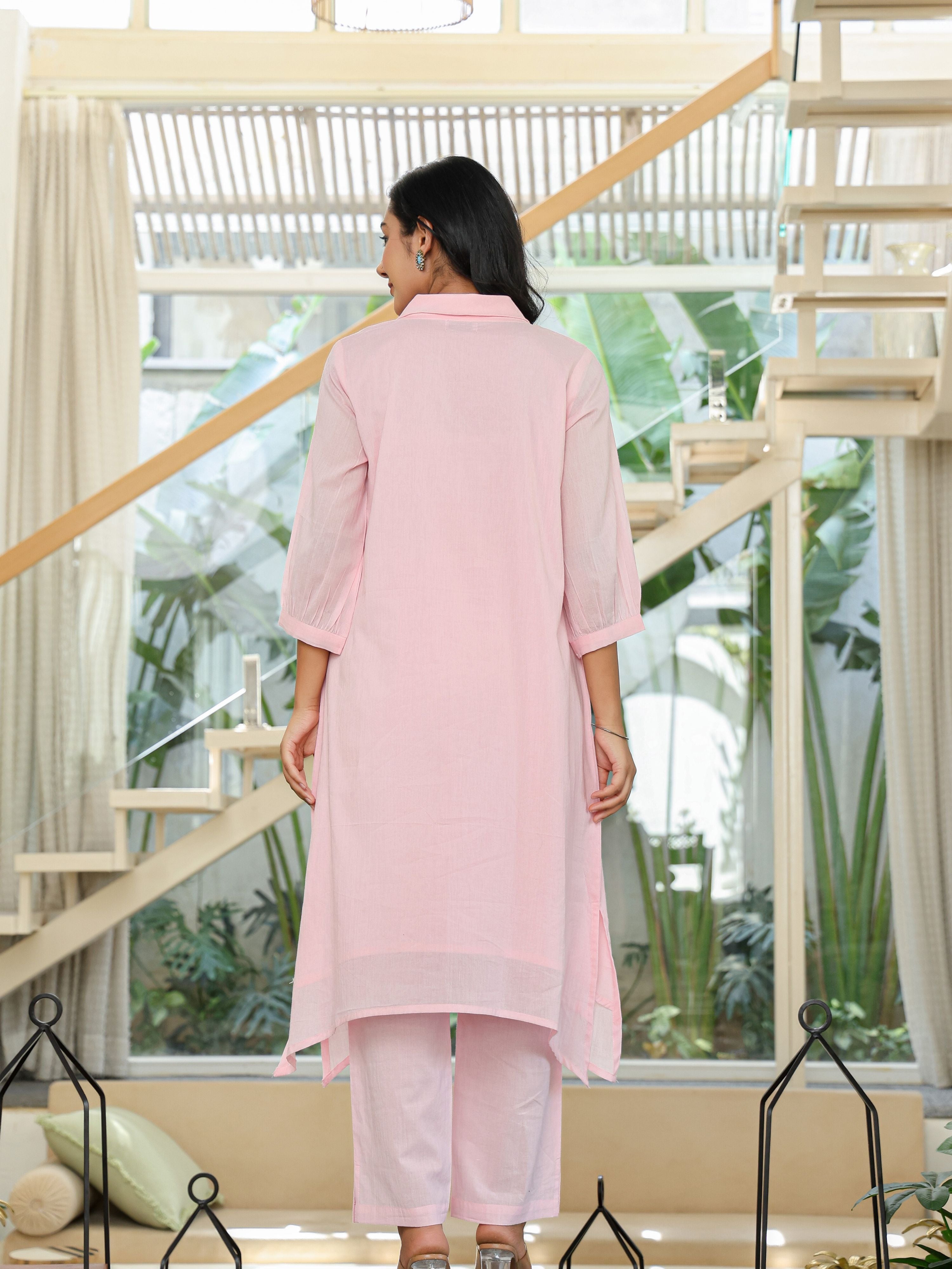 LEHJA ROSE MIST EMBROIDERED KURTA SET