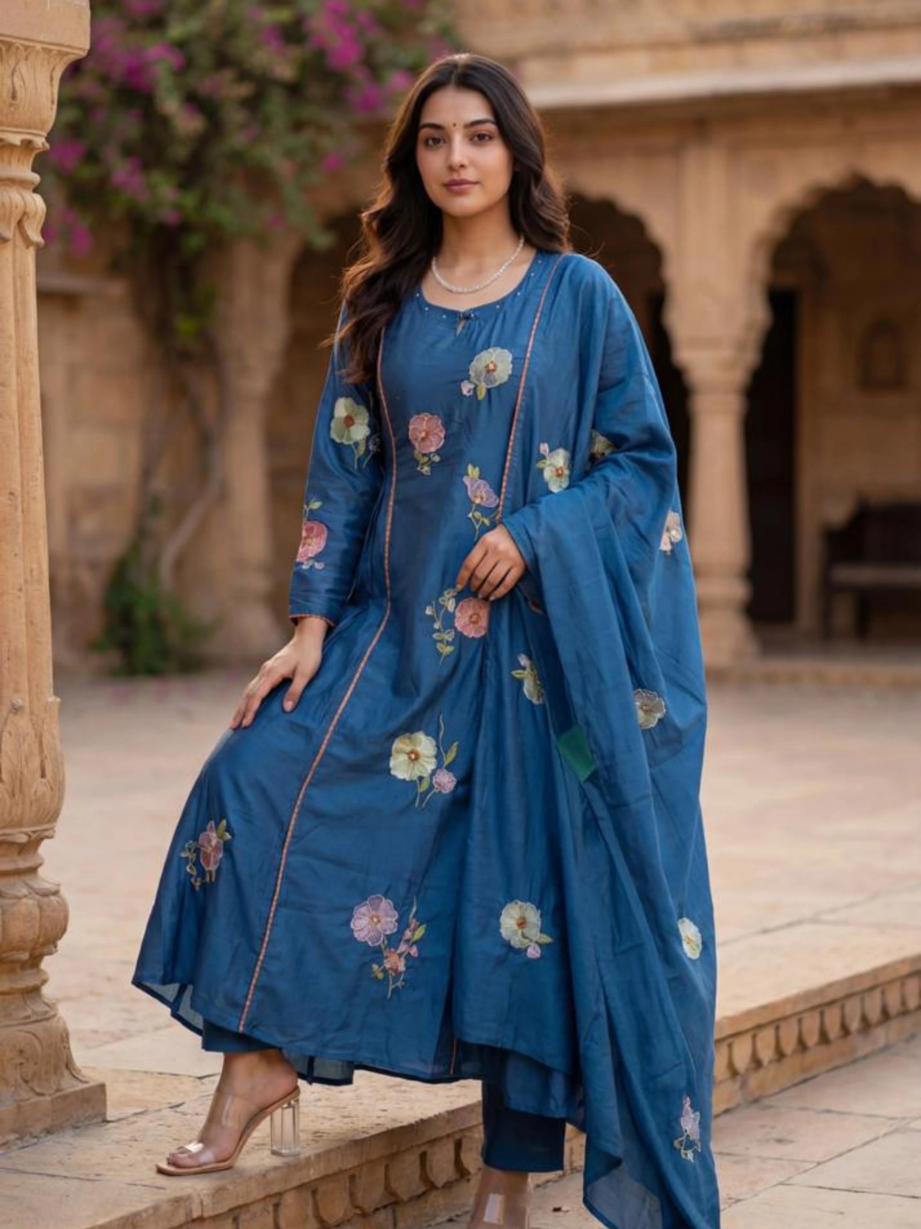 MIDNIGHT BLOOM EMBROIDERED SUIT SET