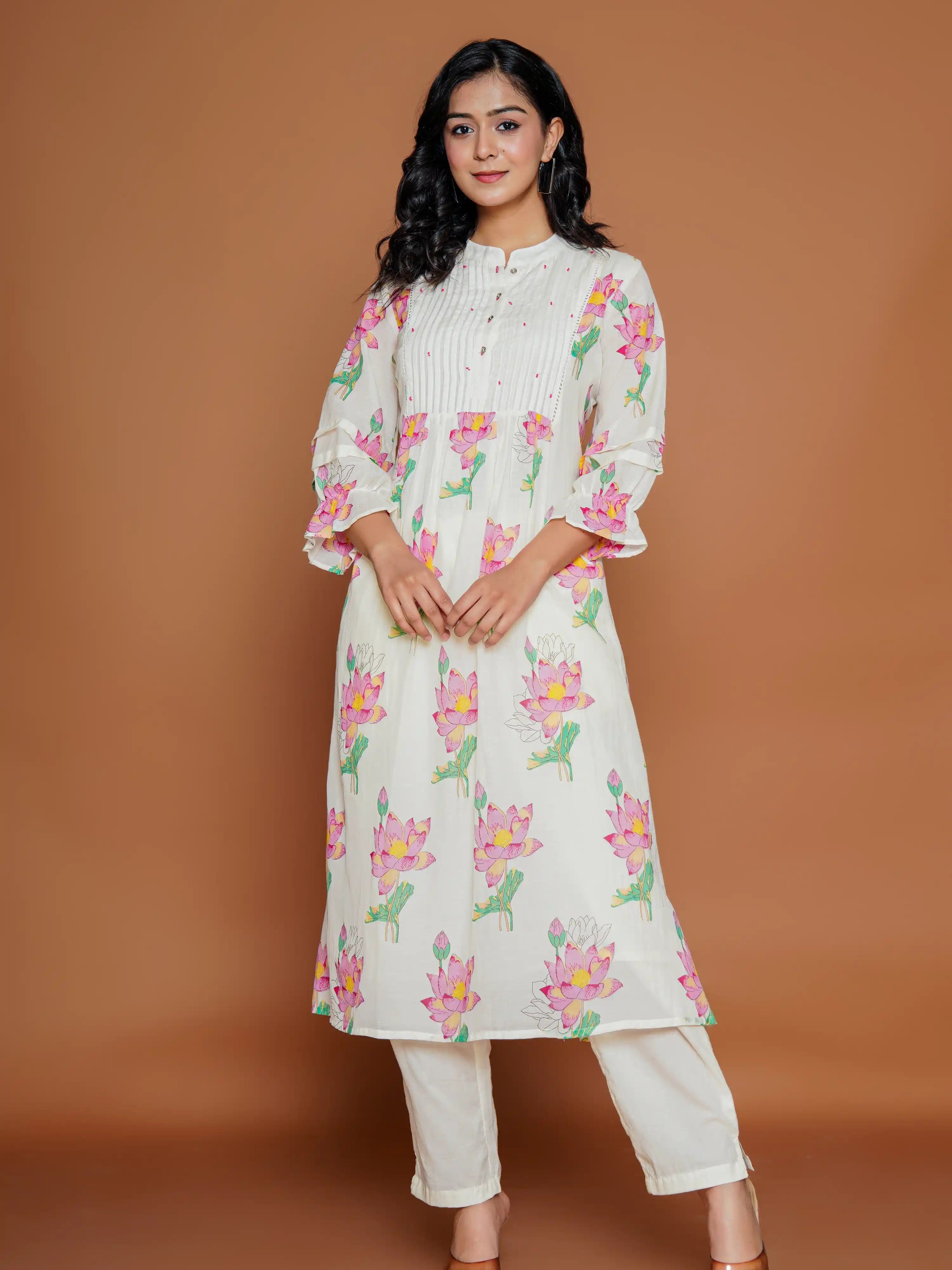 LOTUS FLORAL PRINTED A-LINE KURTA SET