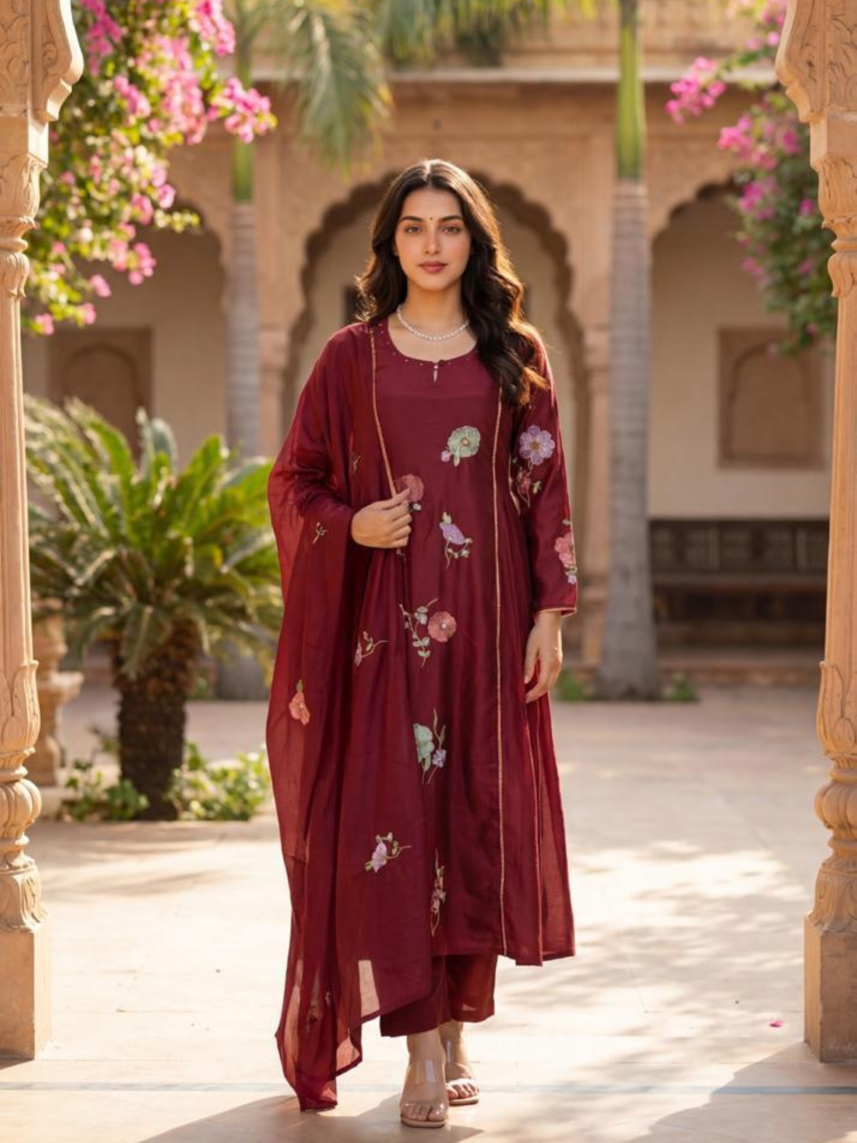 MAROON MEADOW FLORAL SUIT SET