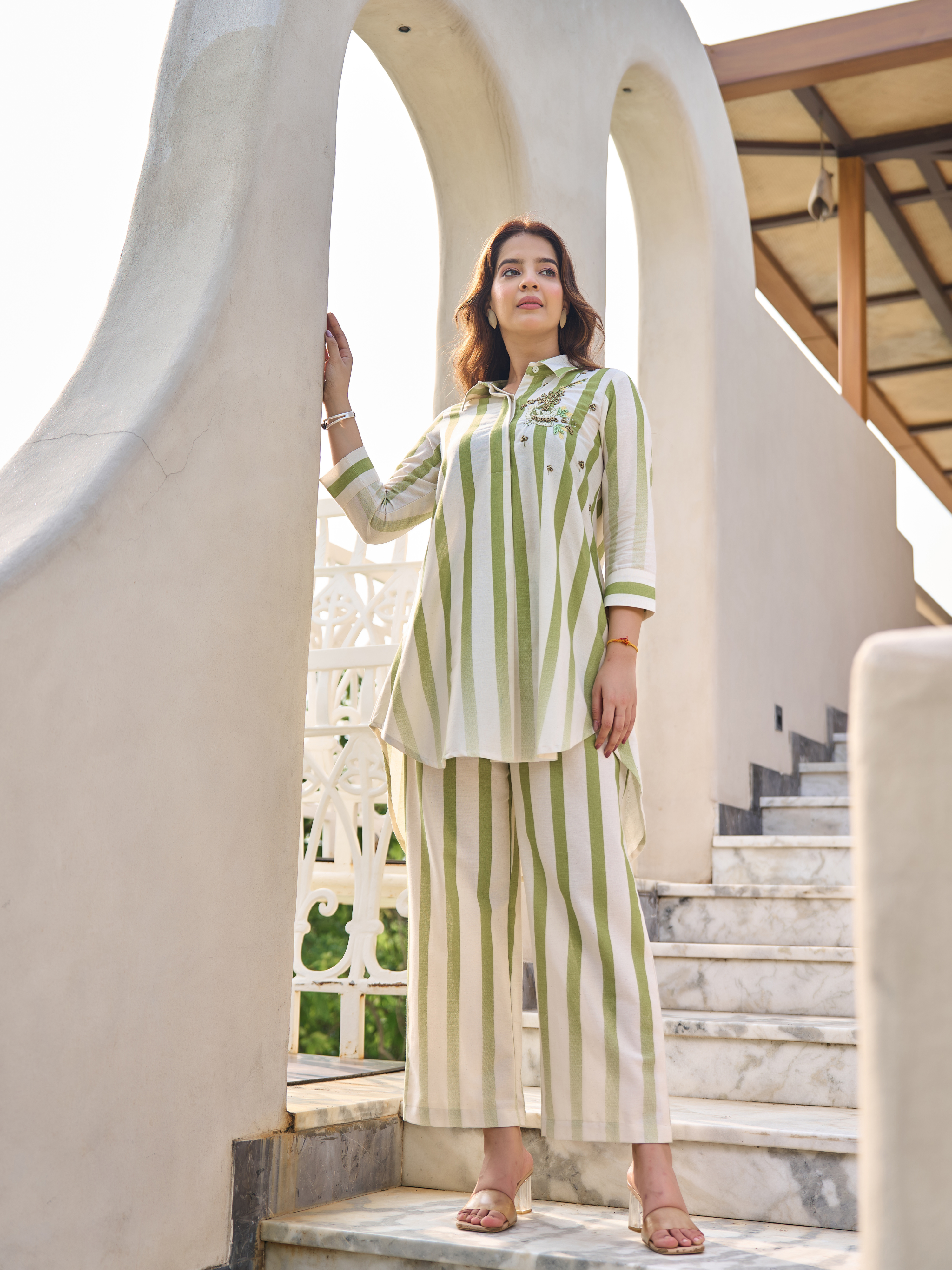 SANA STRIPED EMBROIDERED CO-ORD SET