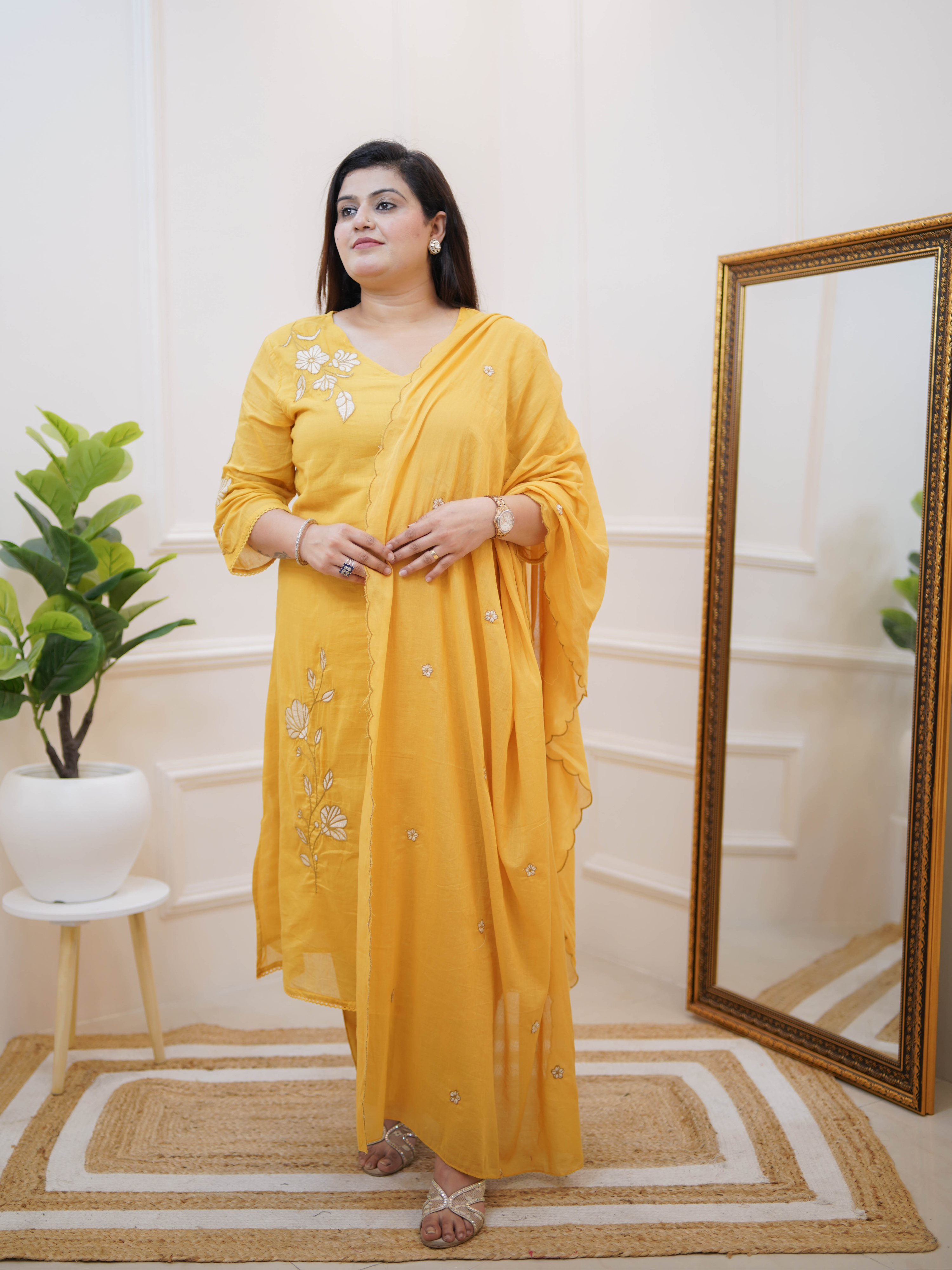SUNSHINE YELLOW EMBROIDERED SUIT SET