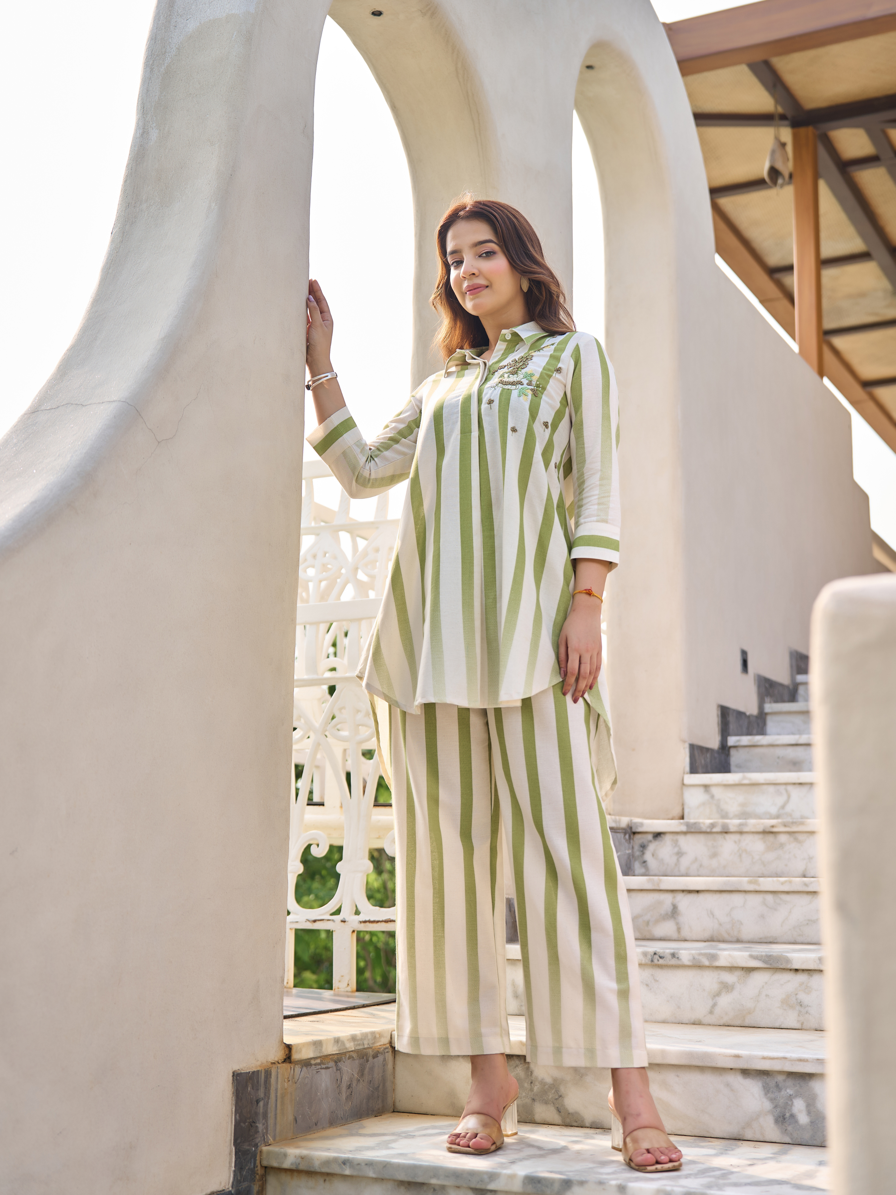 SANA STRIPED EMBROIDERED CO-ORD SET