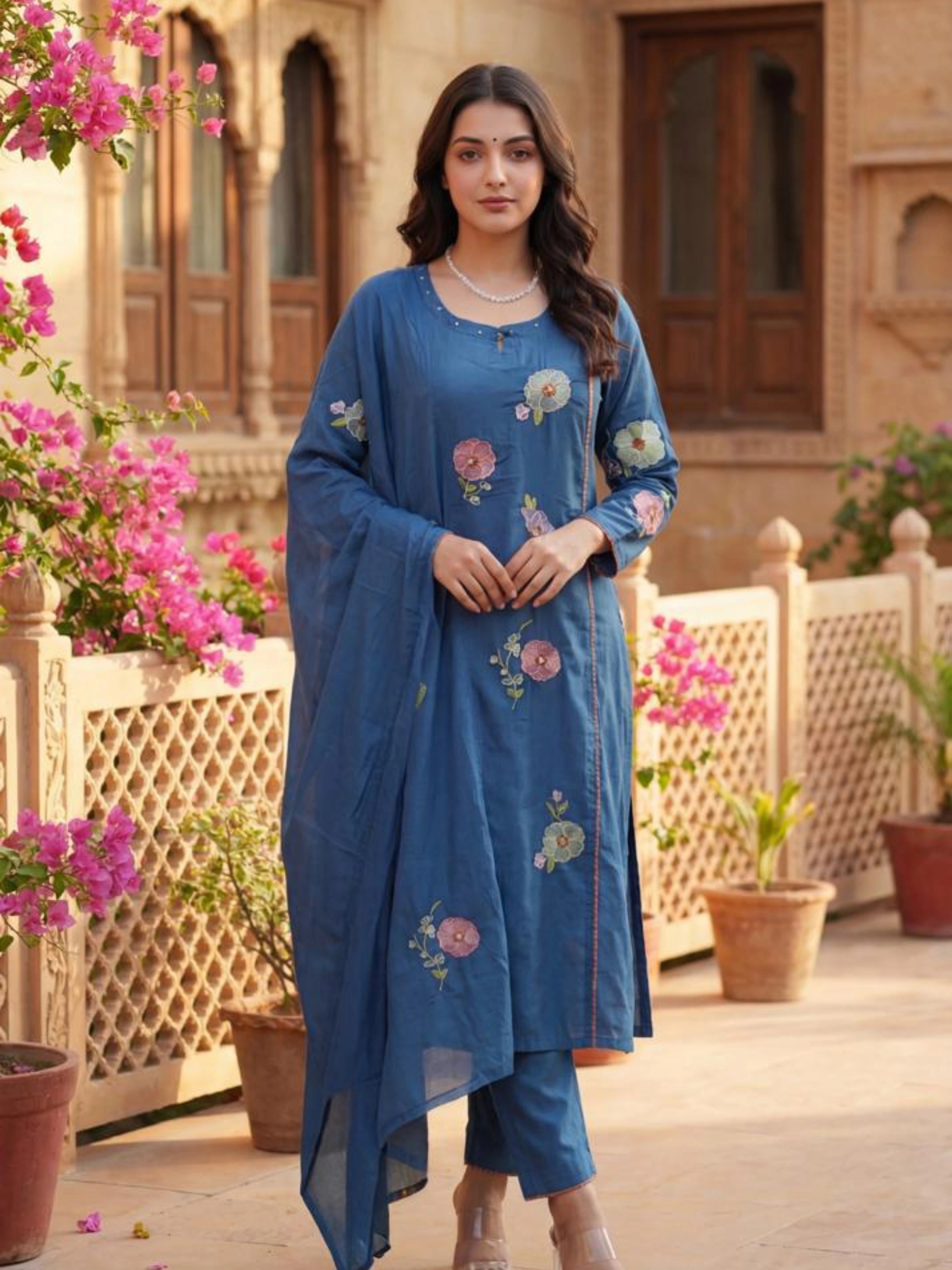 MIDNIGHT BLOOM EMBROIDERED SUIT SET