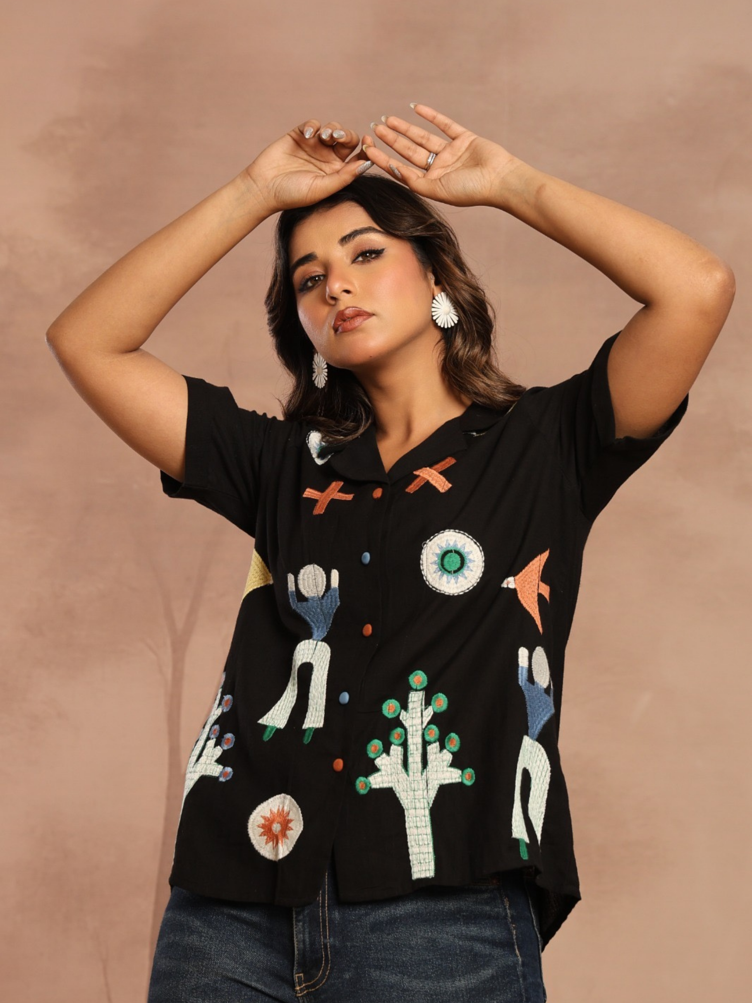 BLACK ABSTRACT PRINTED SHIRT TOP