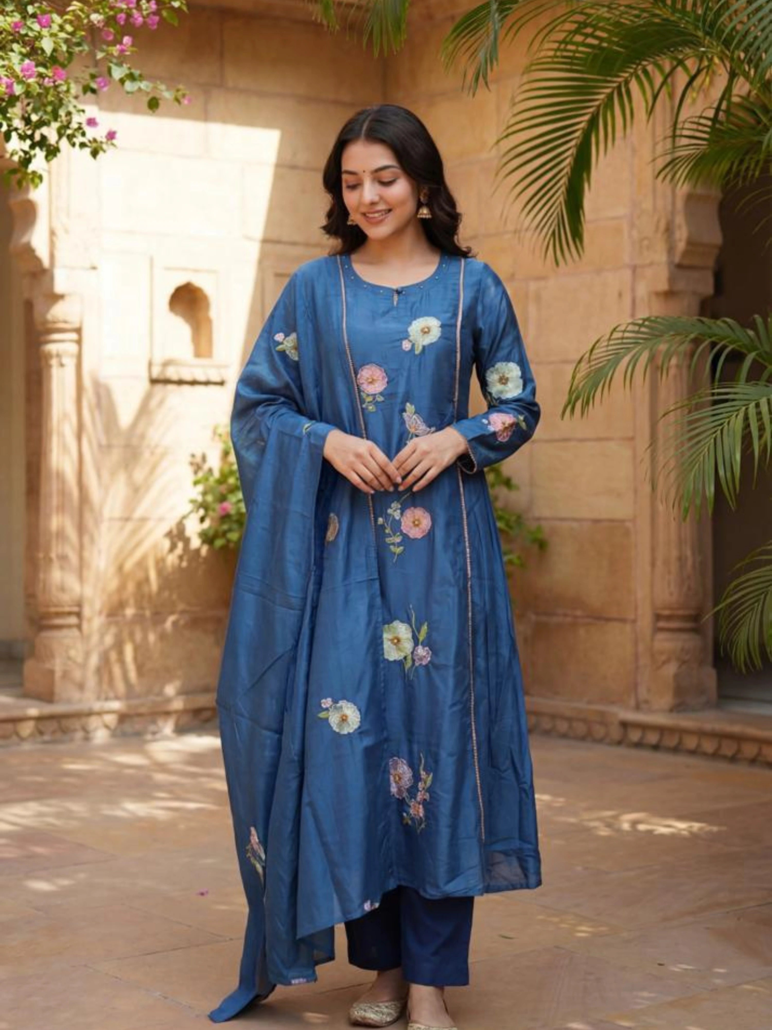 MIDNIGHT BLOOM EMBROIDERED SUIT SET
