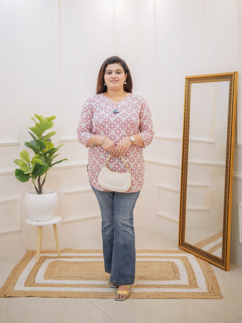 DUSTY PINK IKAT PRINTED TUNIC TOP