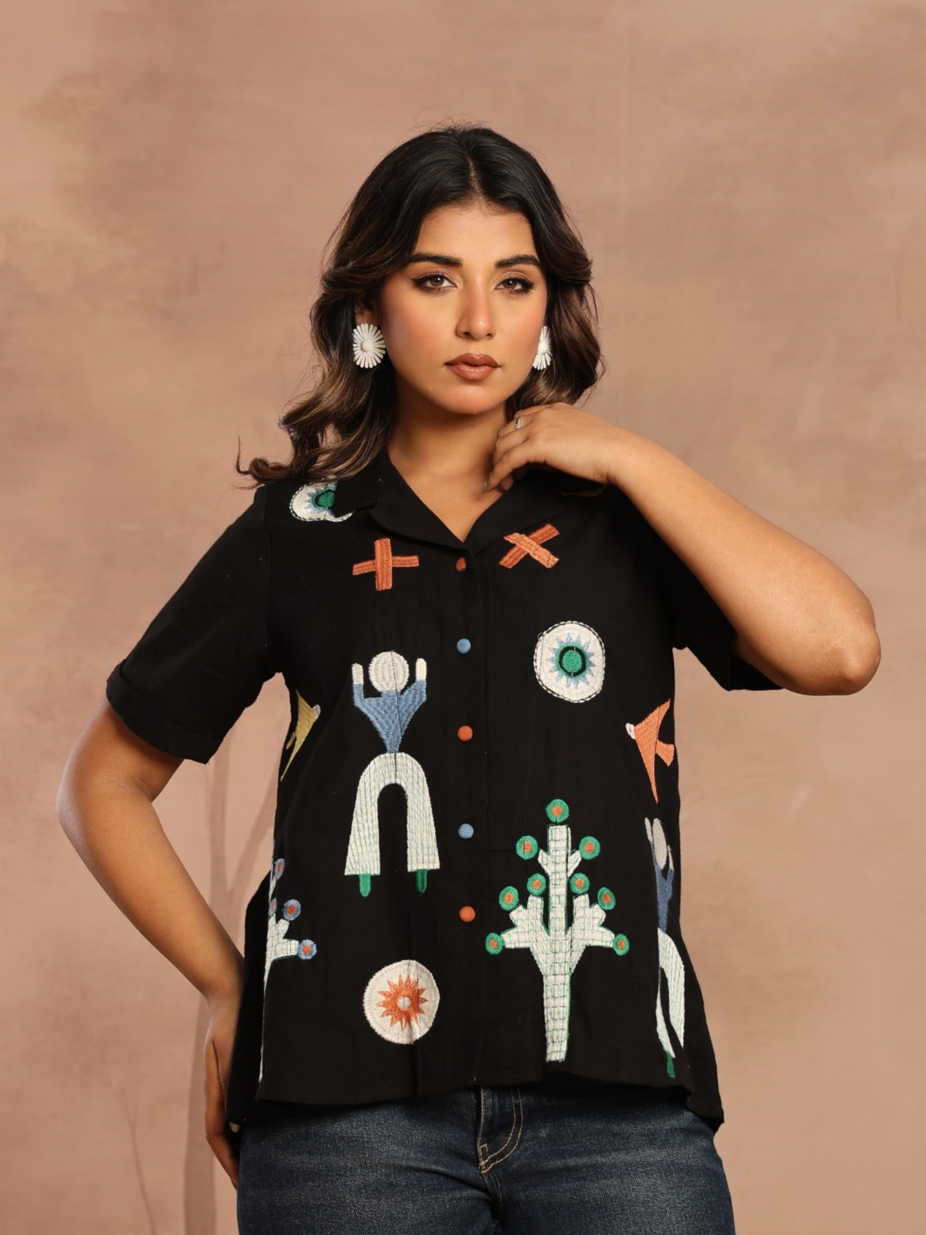 BLACK ABSTRACT PRINTED SHIRT TOP