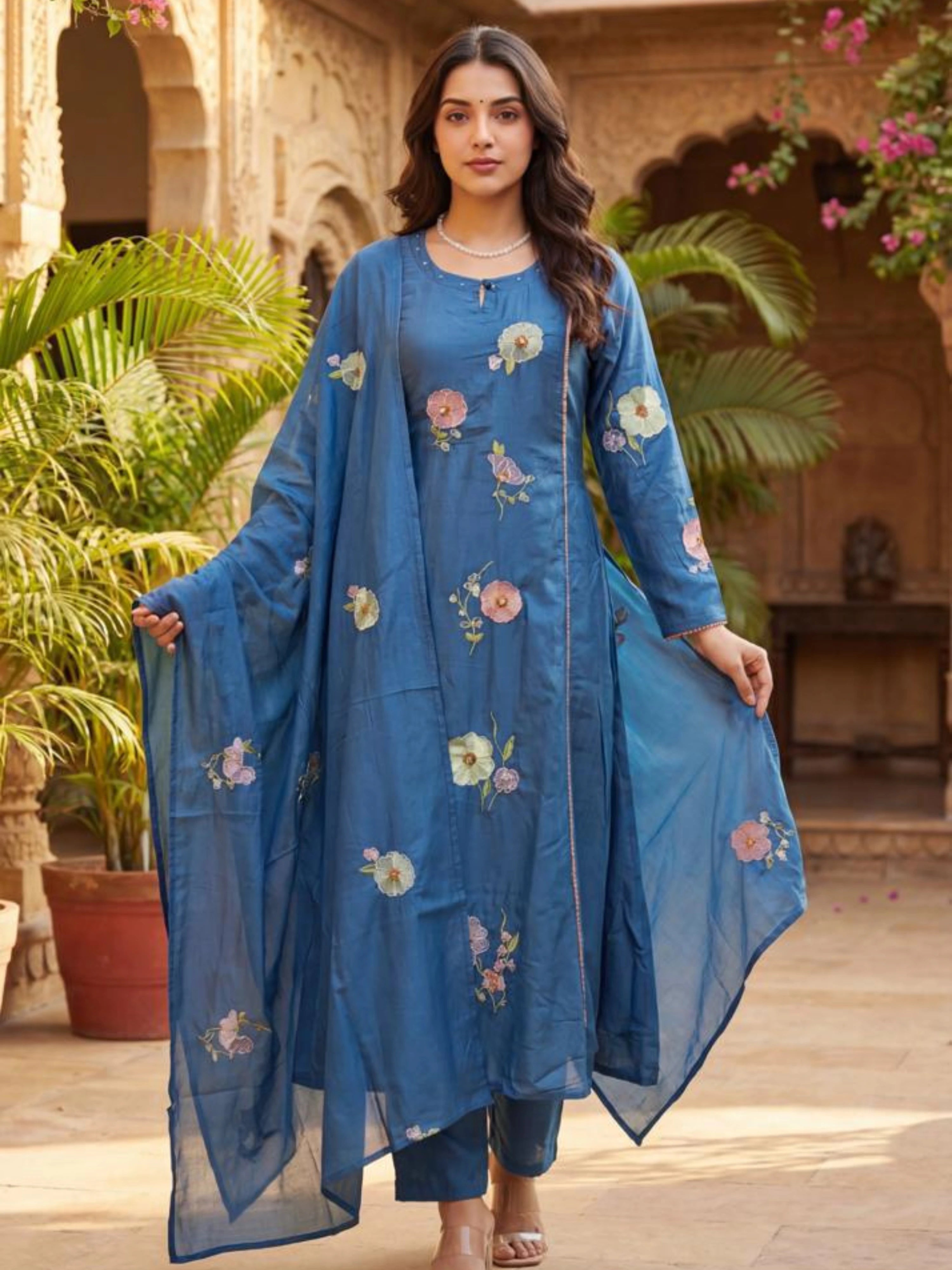 MIDNIGHT BLOOM EMBROIDERED SUIT SET