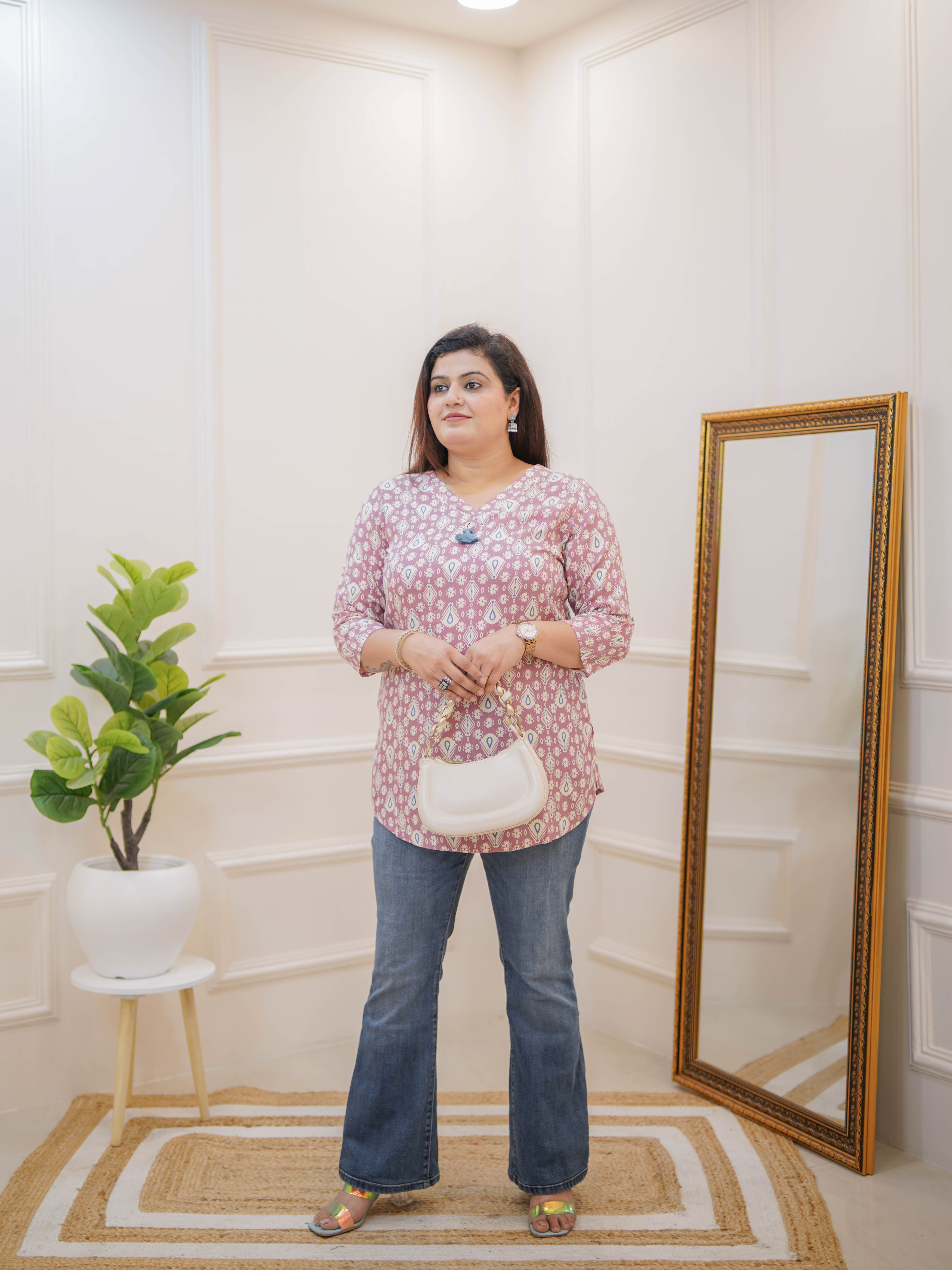 DUSTY PINK IKAT PRINTED TUNIC TOP