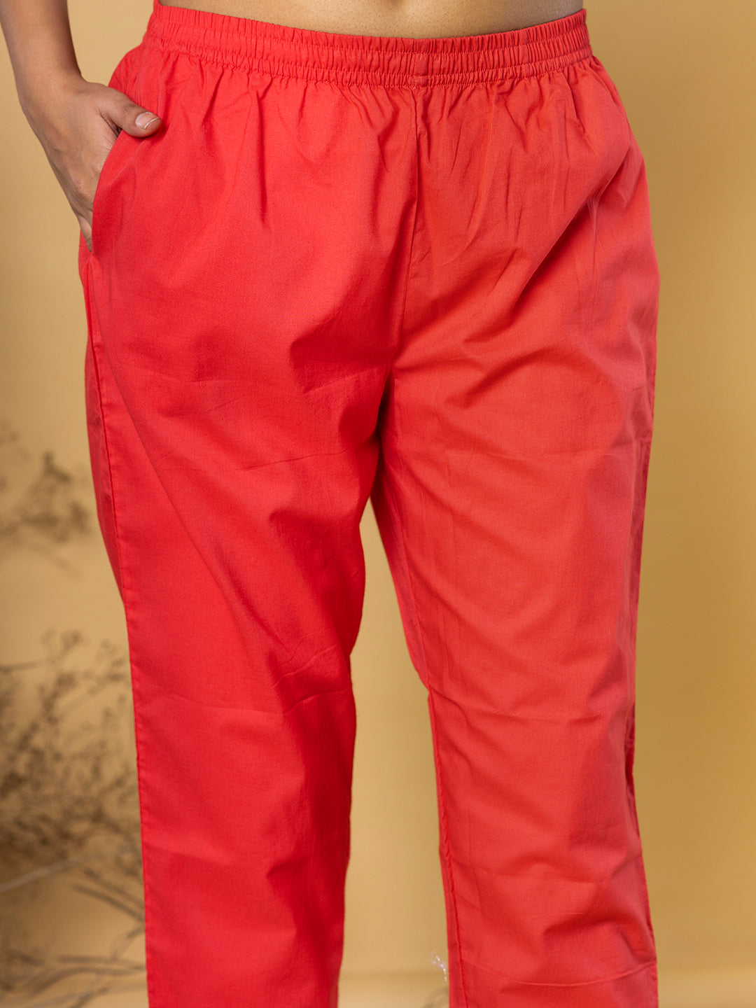 RED FLORAL  SILK  SUIT SET