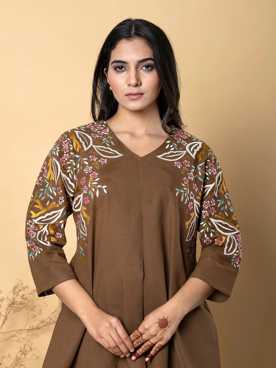 COFFEE  BLOOM EMBROIDERY  COTTON CO-ORD SET