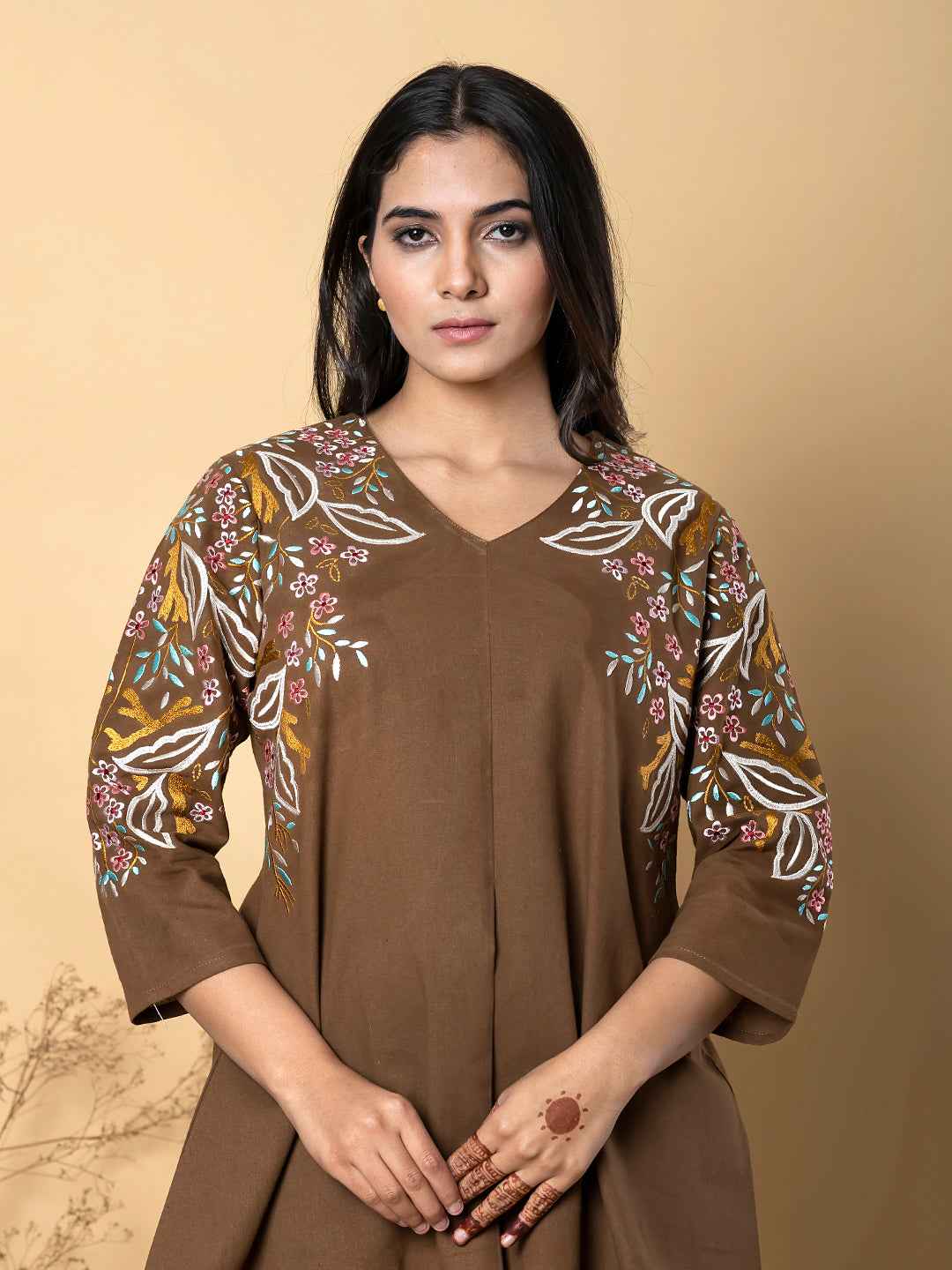 COFFEE BLOOM EMBROIDERY COTTON CO-ORD SET