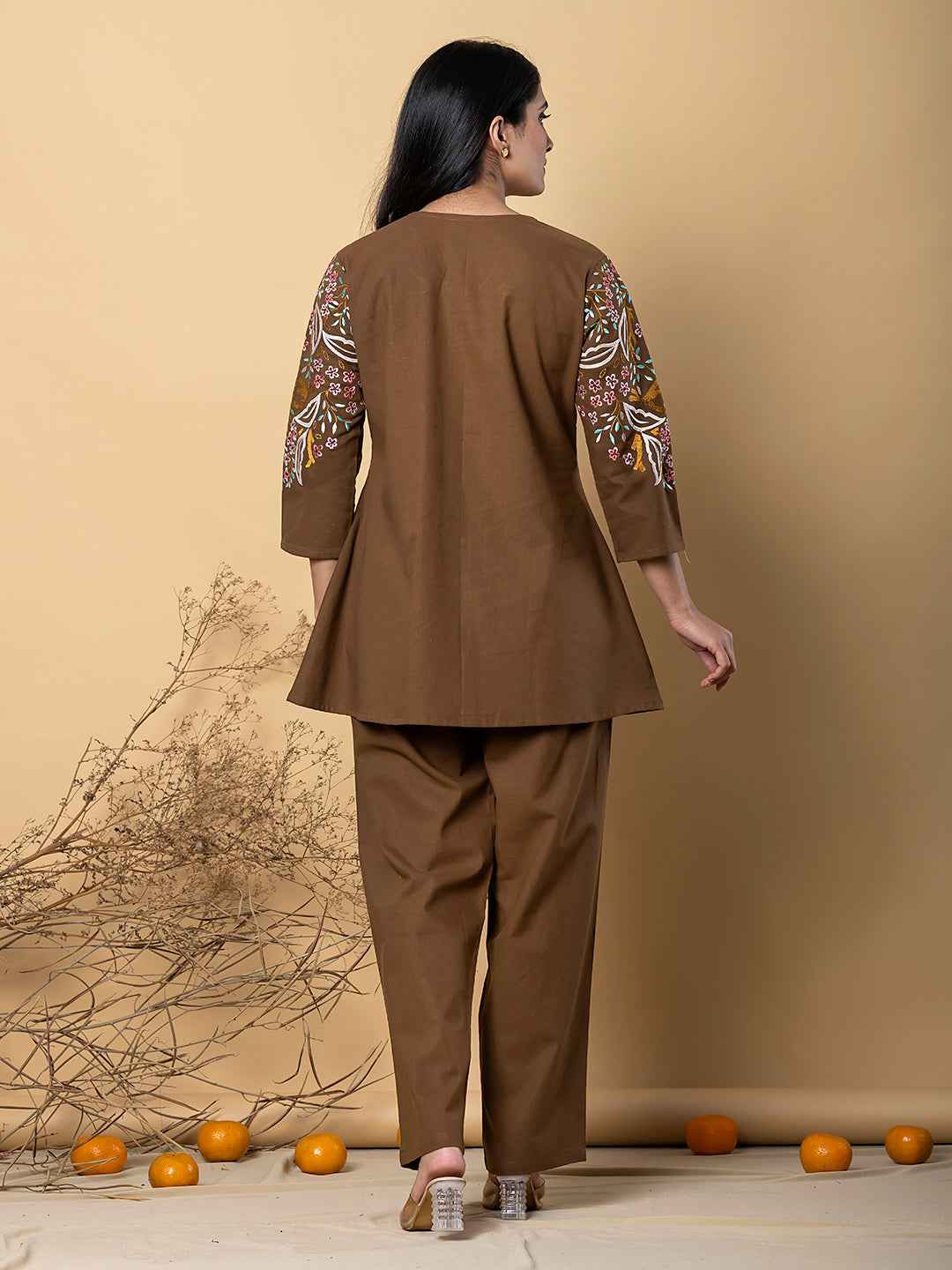COFFEE BLOOM EMBROIDERY COTTON CO-ORD SET