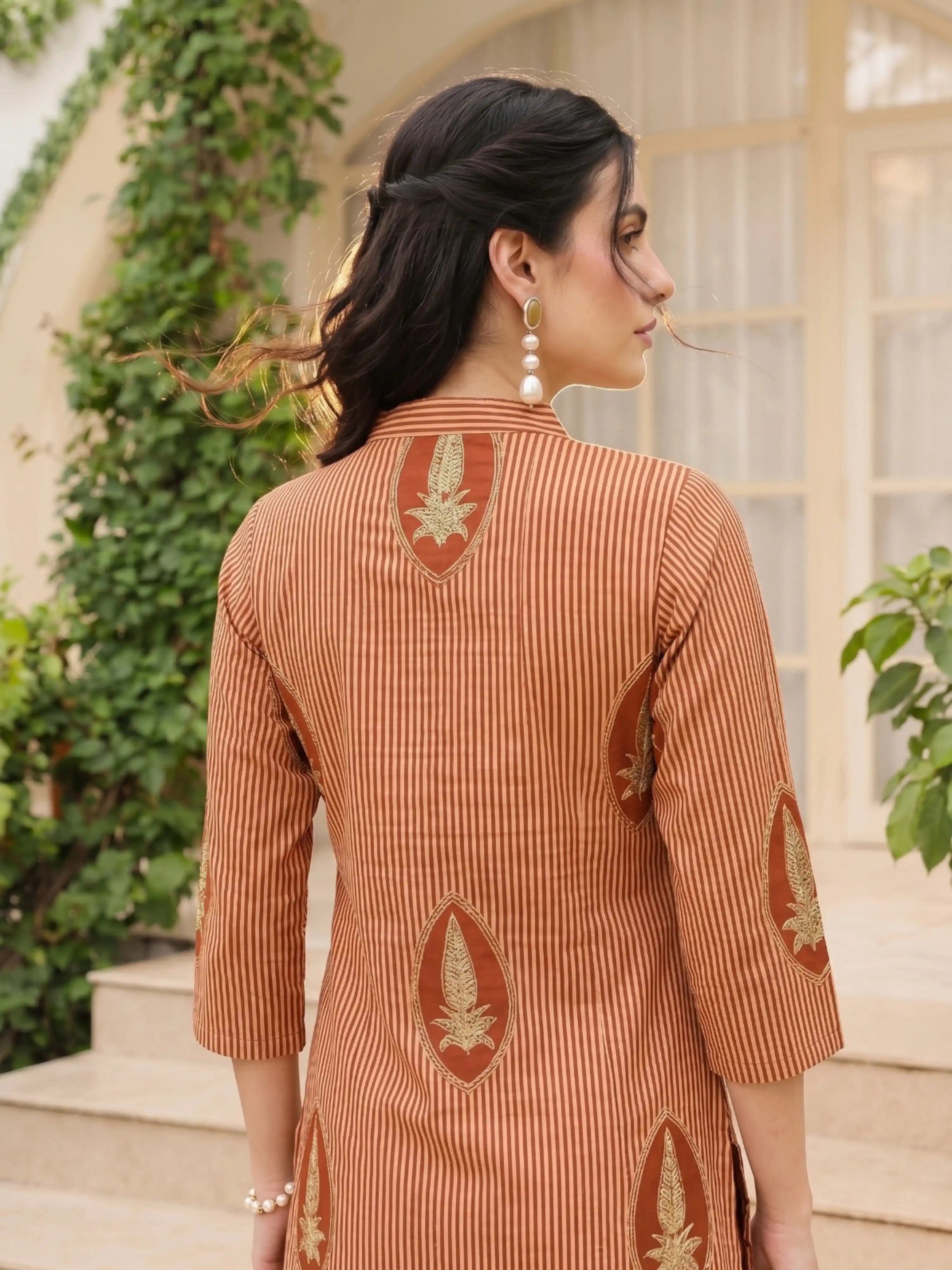 SANDALWOOD STRIPE PURE COTTON KURTA SET