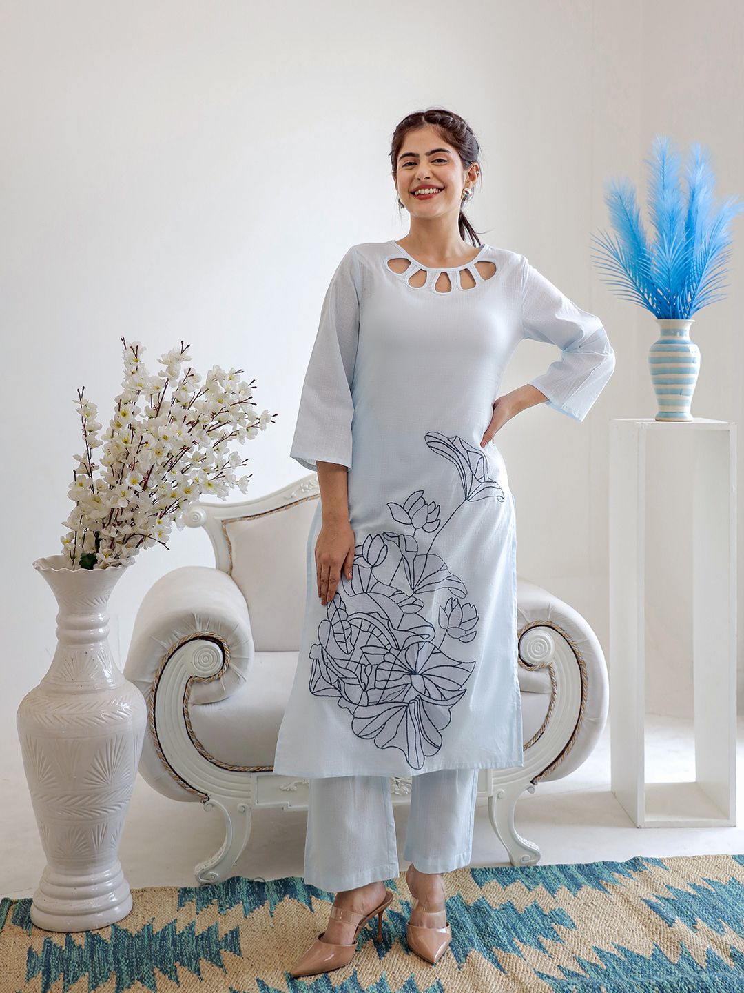 SAKHI PASTEL BLUE EMBROIDERED KURTA SET