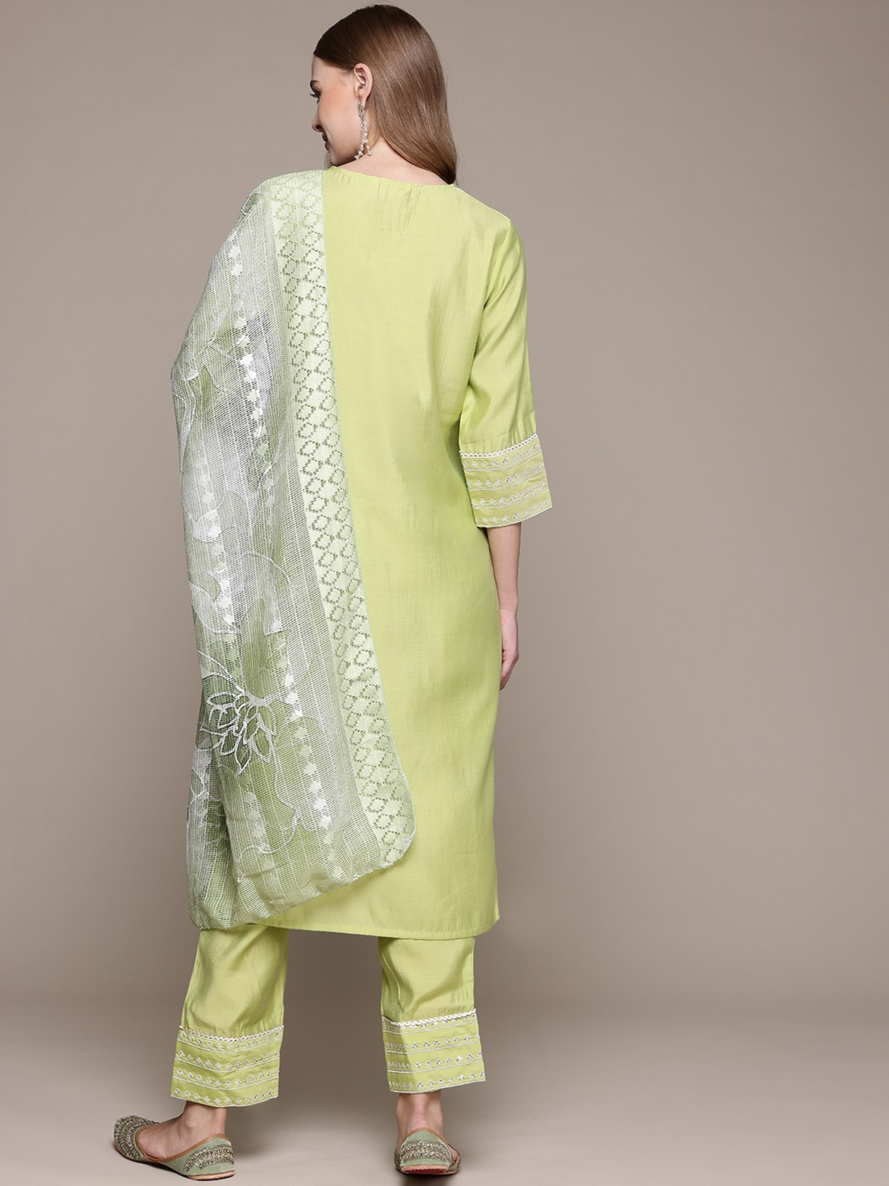 LIME GREEN STRAIGHT EMBROIDERED SUIT SET