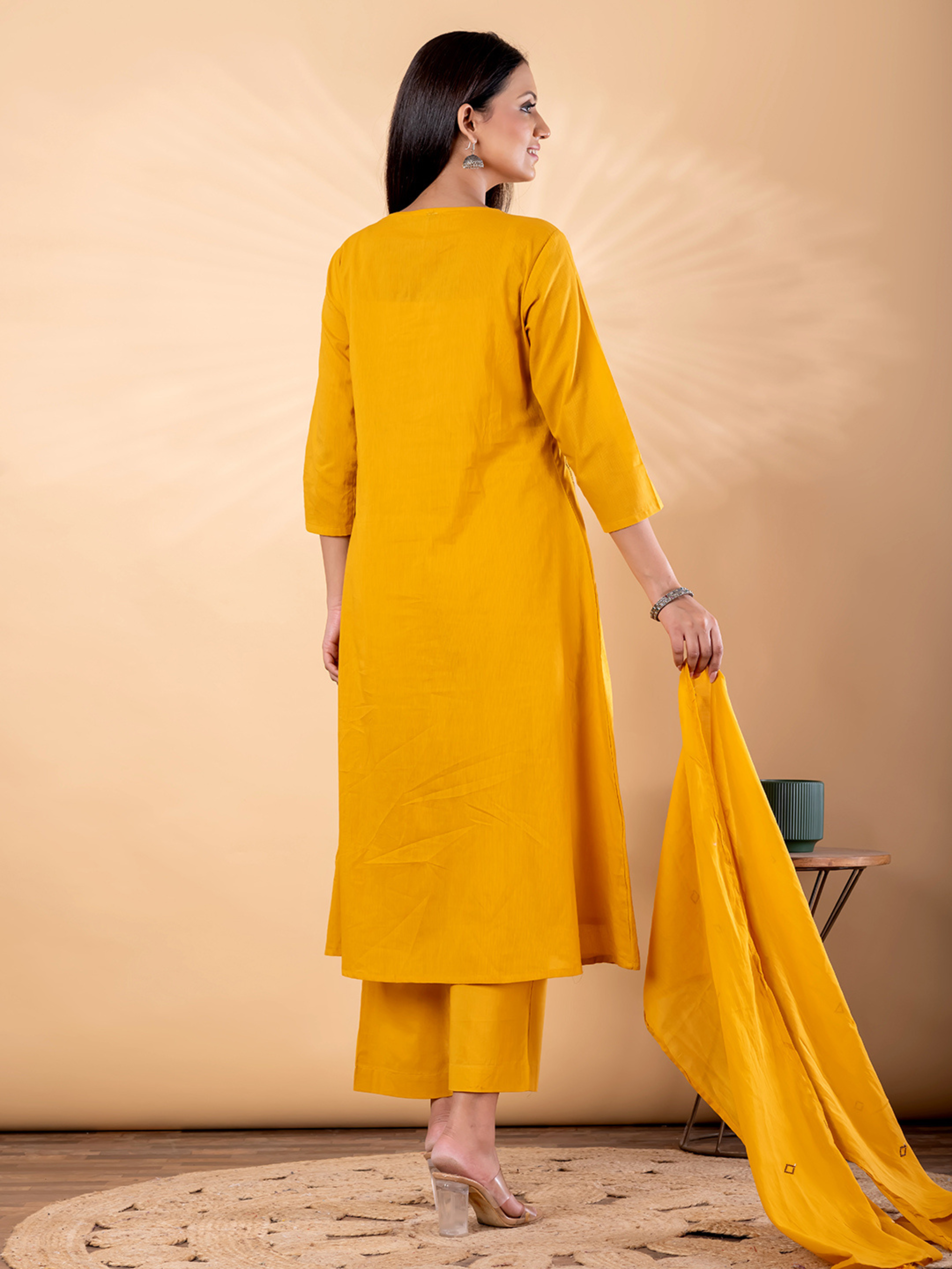MUSTARD YELLOW TRIBAL EMBROIDERED SUIT SET
