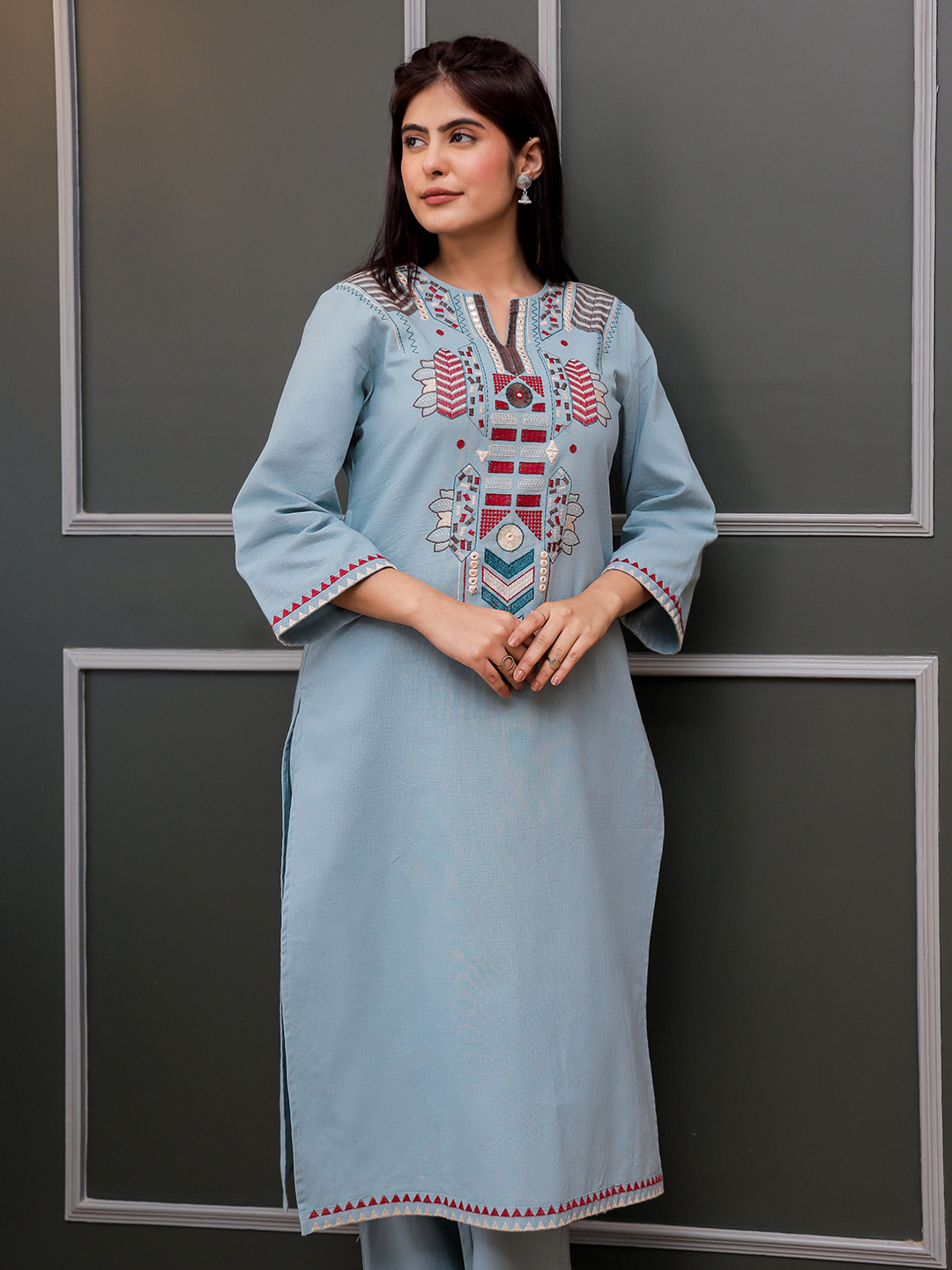 MADHURI TEAL EMBROIDERED KURTA SET