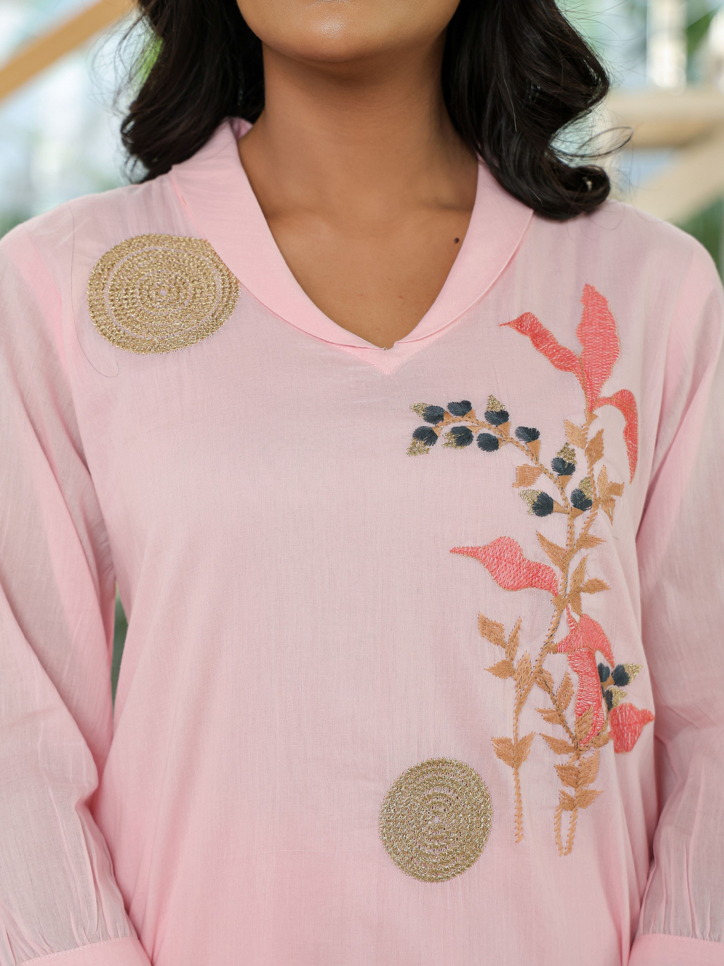 LEHJA ROSE MIST EMBROIDERED KURTA SET