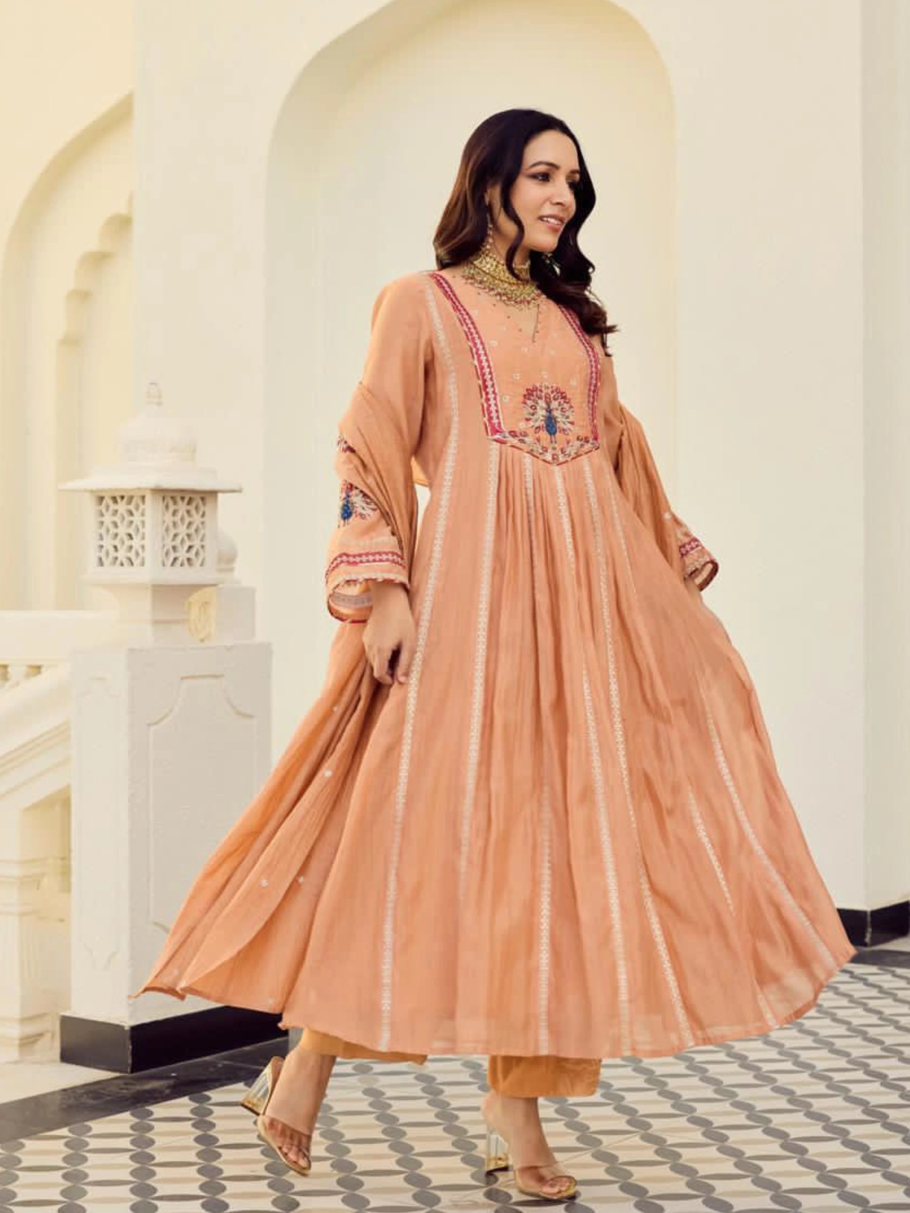 PEACH BLOSSOM EMBROIDERED ANARKALI SUIT SET