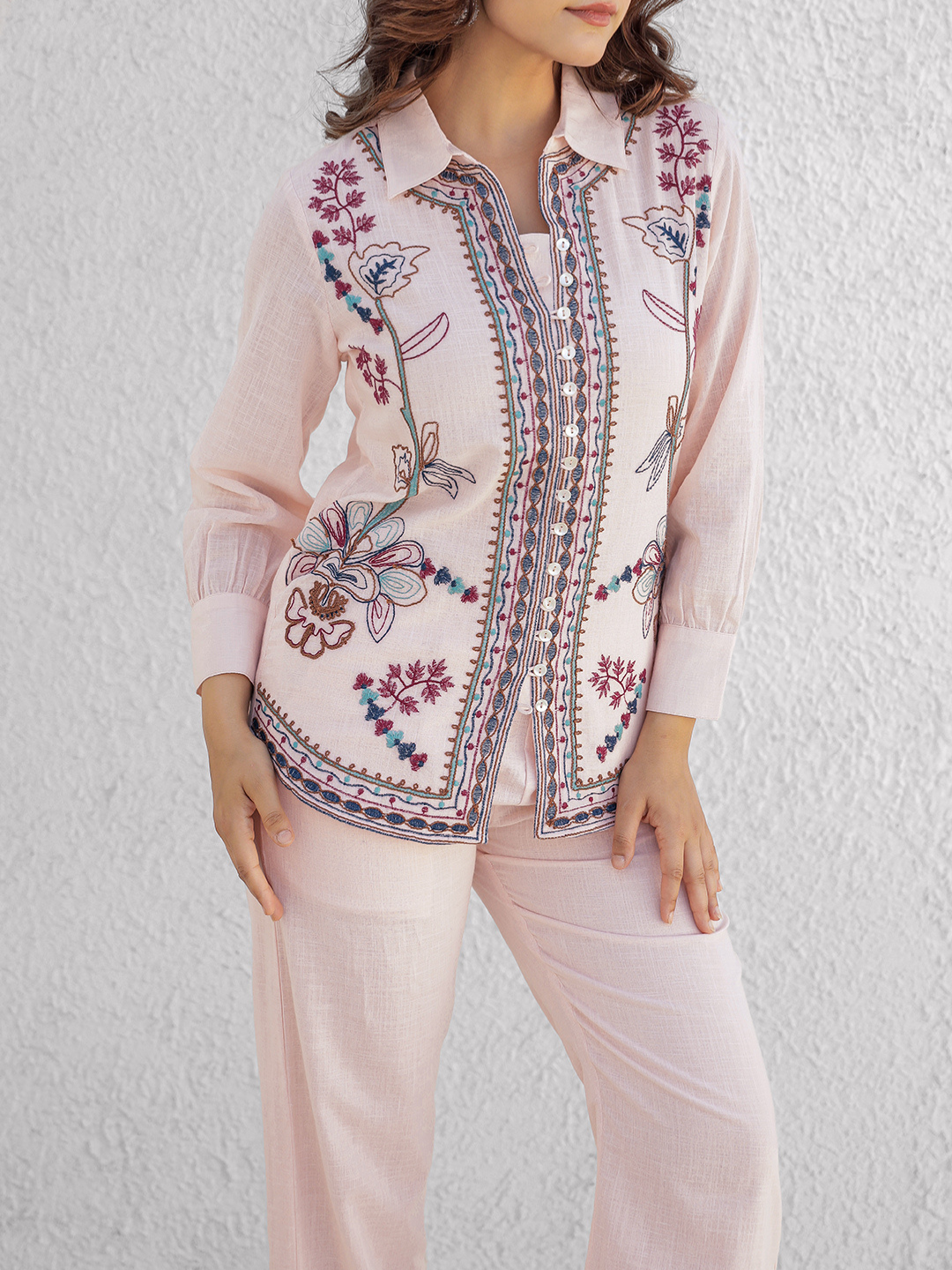 JOSHPHINE BLUSH PINK FULL EMBROIDERED CO-ORD SET