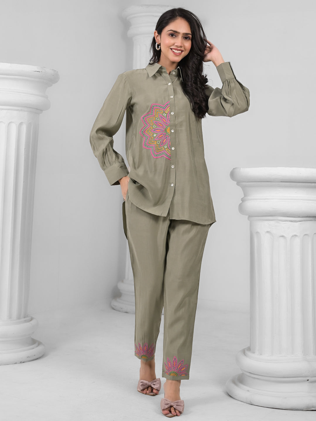 OLIVE MANDALA EMBEROIDERED CO-ORD SET