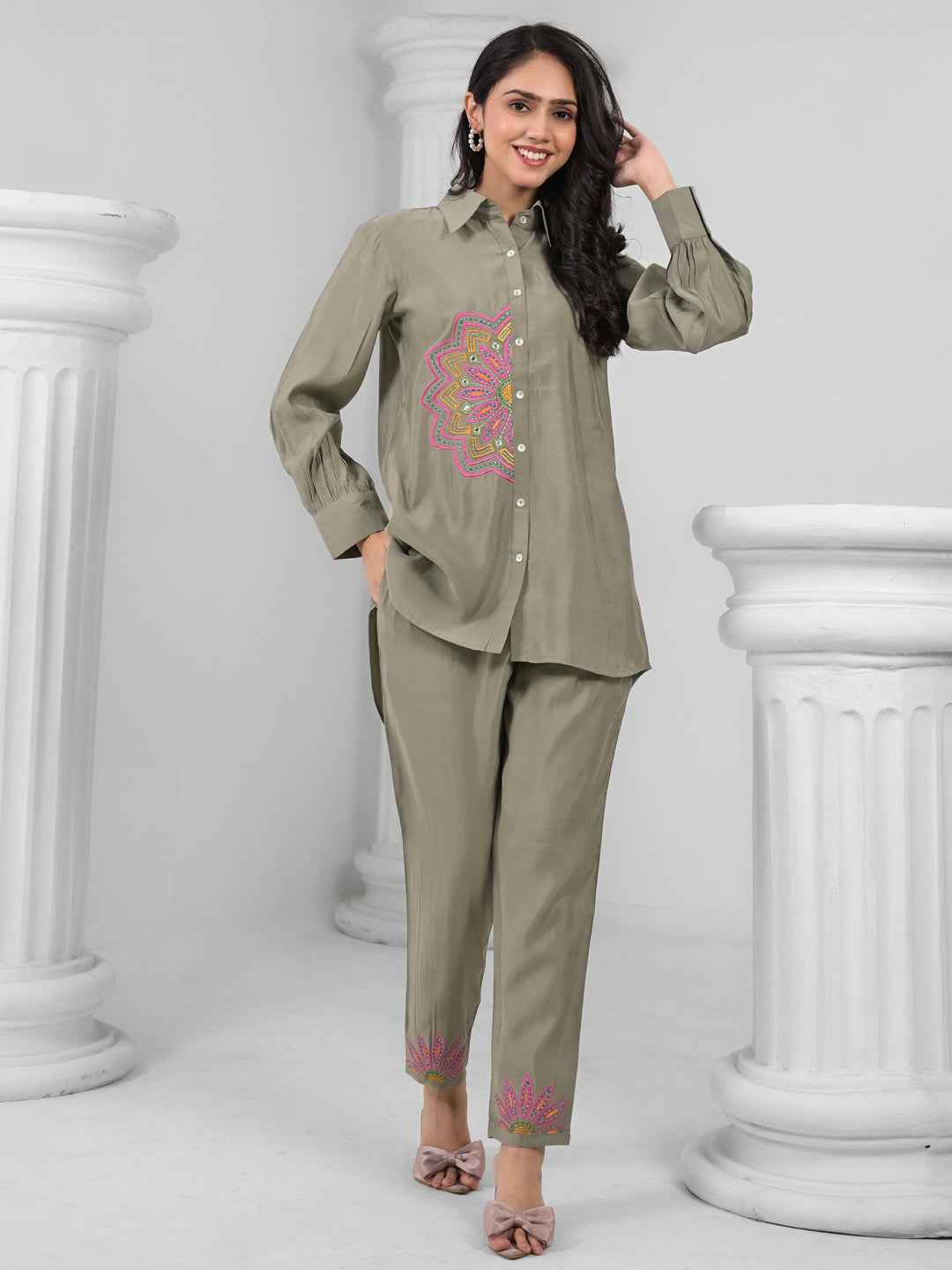 OLIVE MANDALA EMBEROIDERED CO-ORD SET