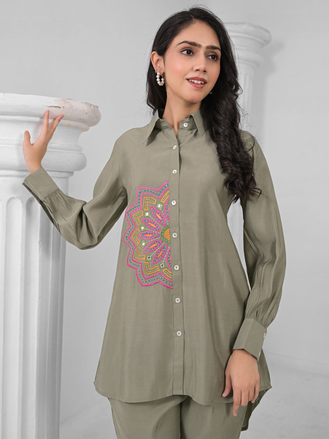 OLIVE MANDALA EMBEROIDERED CO-ORD SET