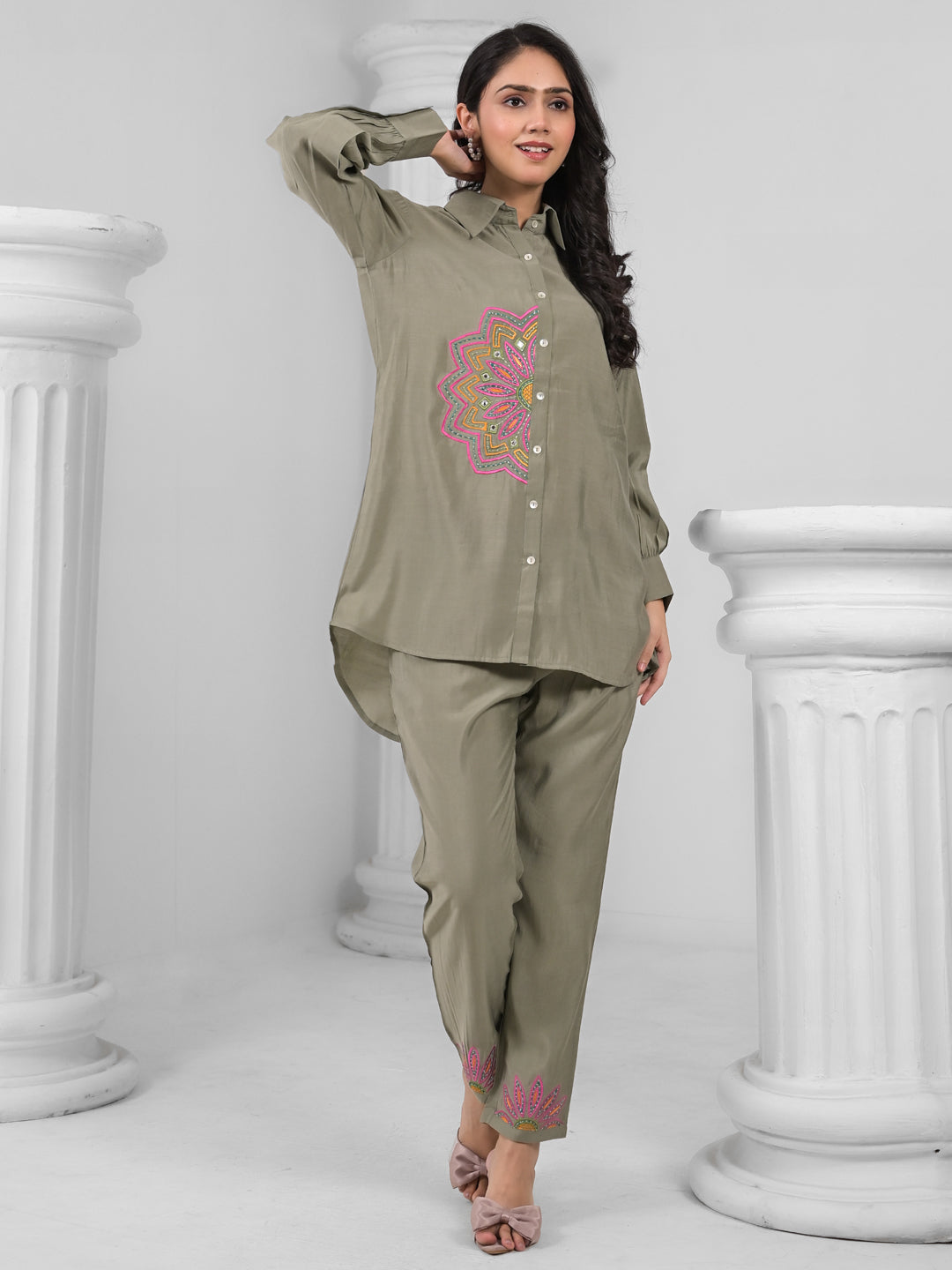 OLIVE MANDALA EMBEROIDERED CO-ORD SET