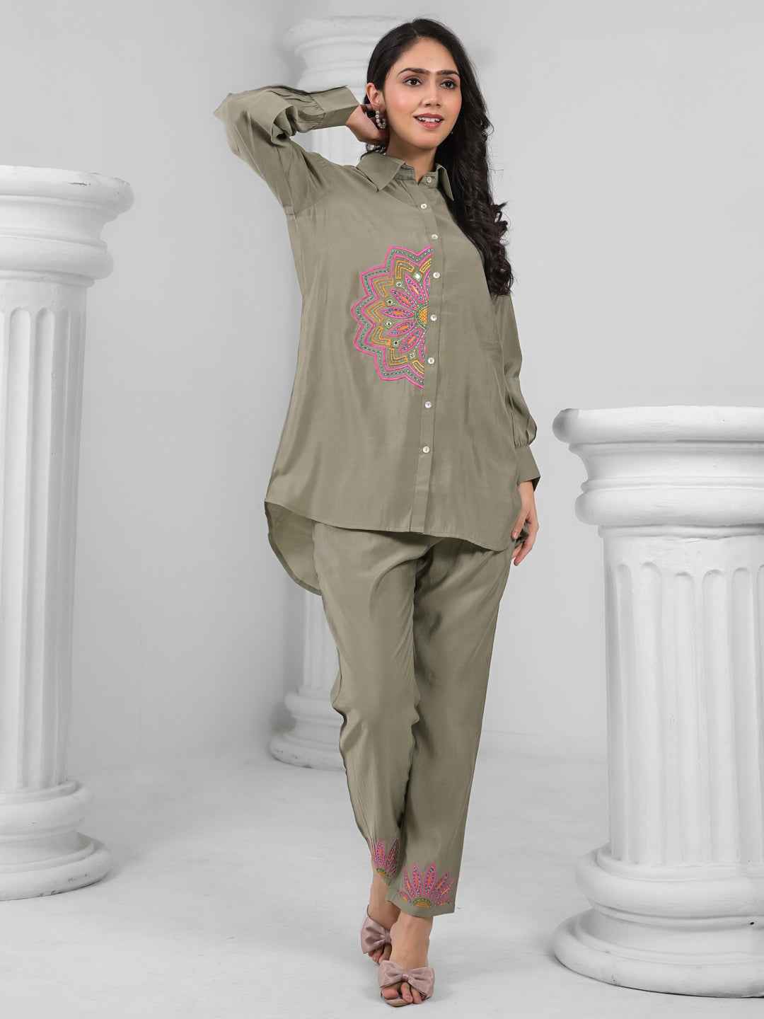 OLIVE MANDALA EMBEROIDERED CO-ORD SET