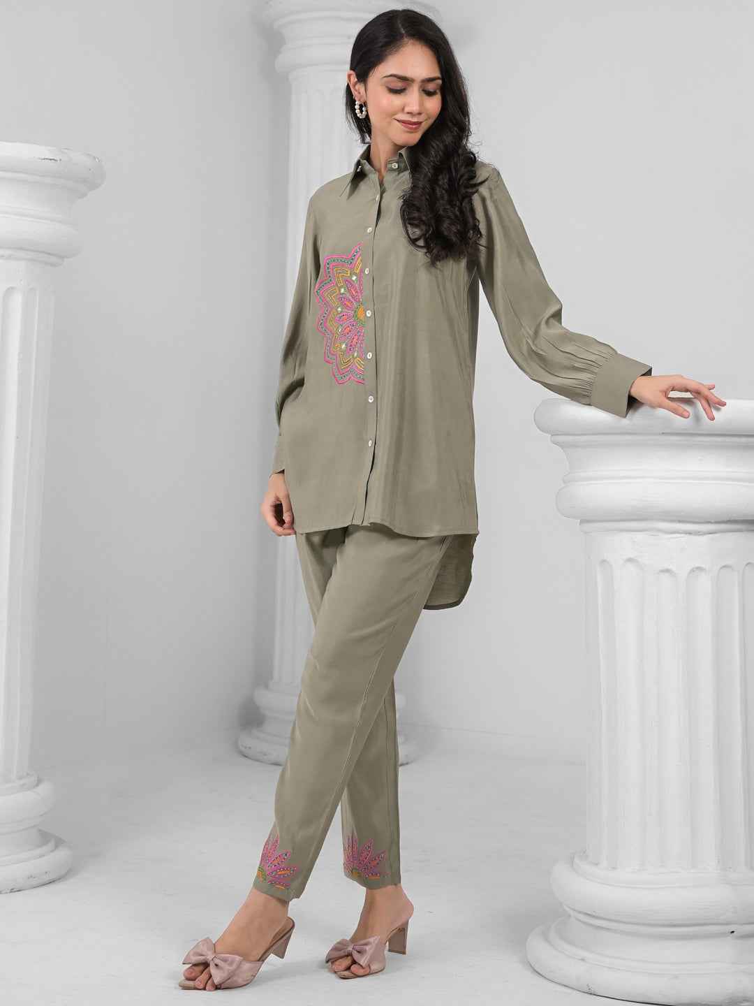 OLIVE MANDALA EMBEROIDERED CO-ORD SET