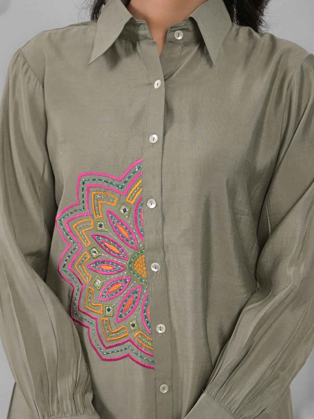 OLIVE MANDALA EMBEROIDERED CO-ORD SET