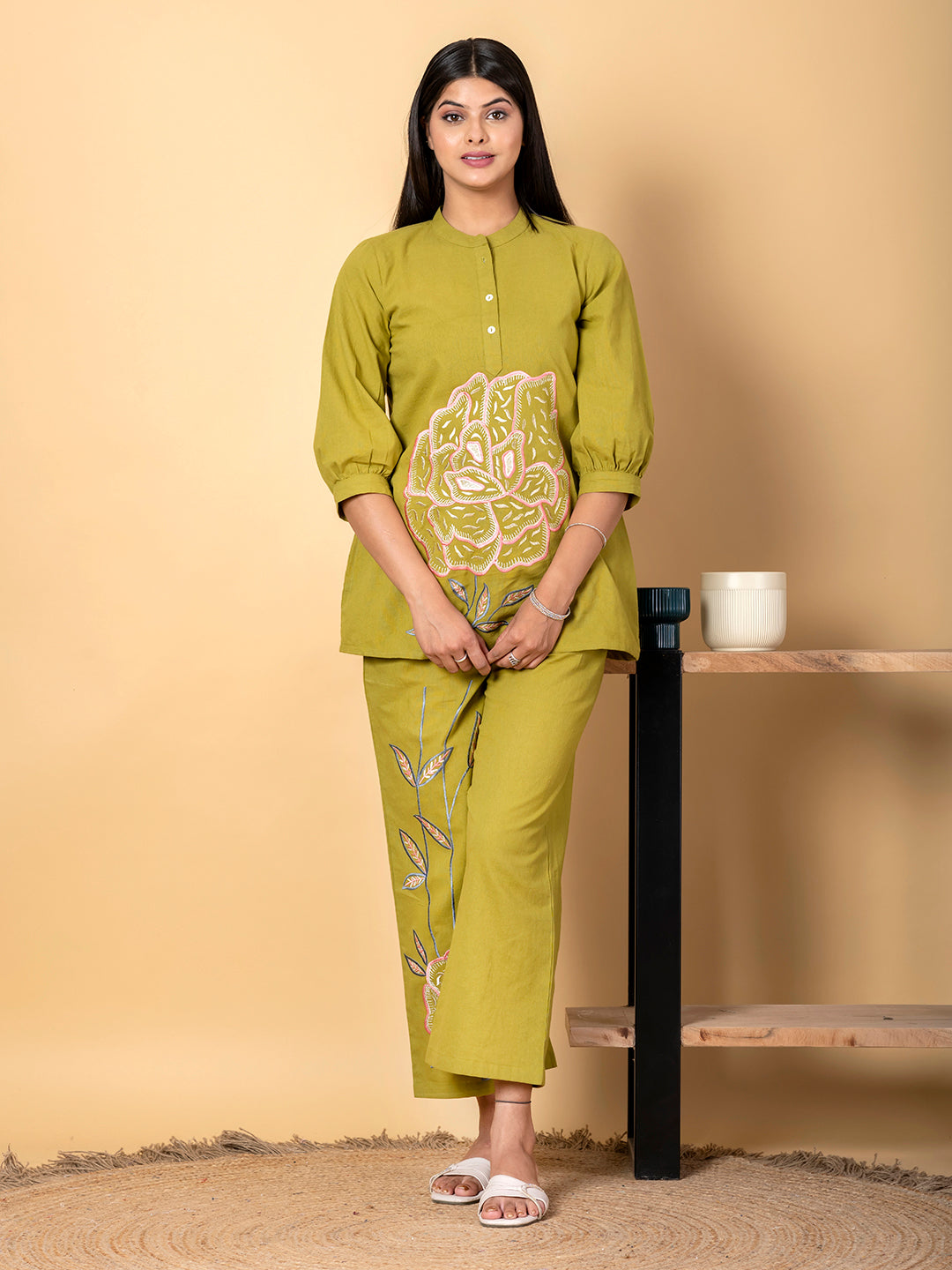 GREEN AURA THREADWORK COTTON CO-ORD SET