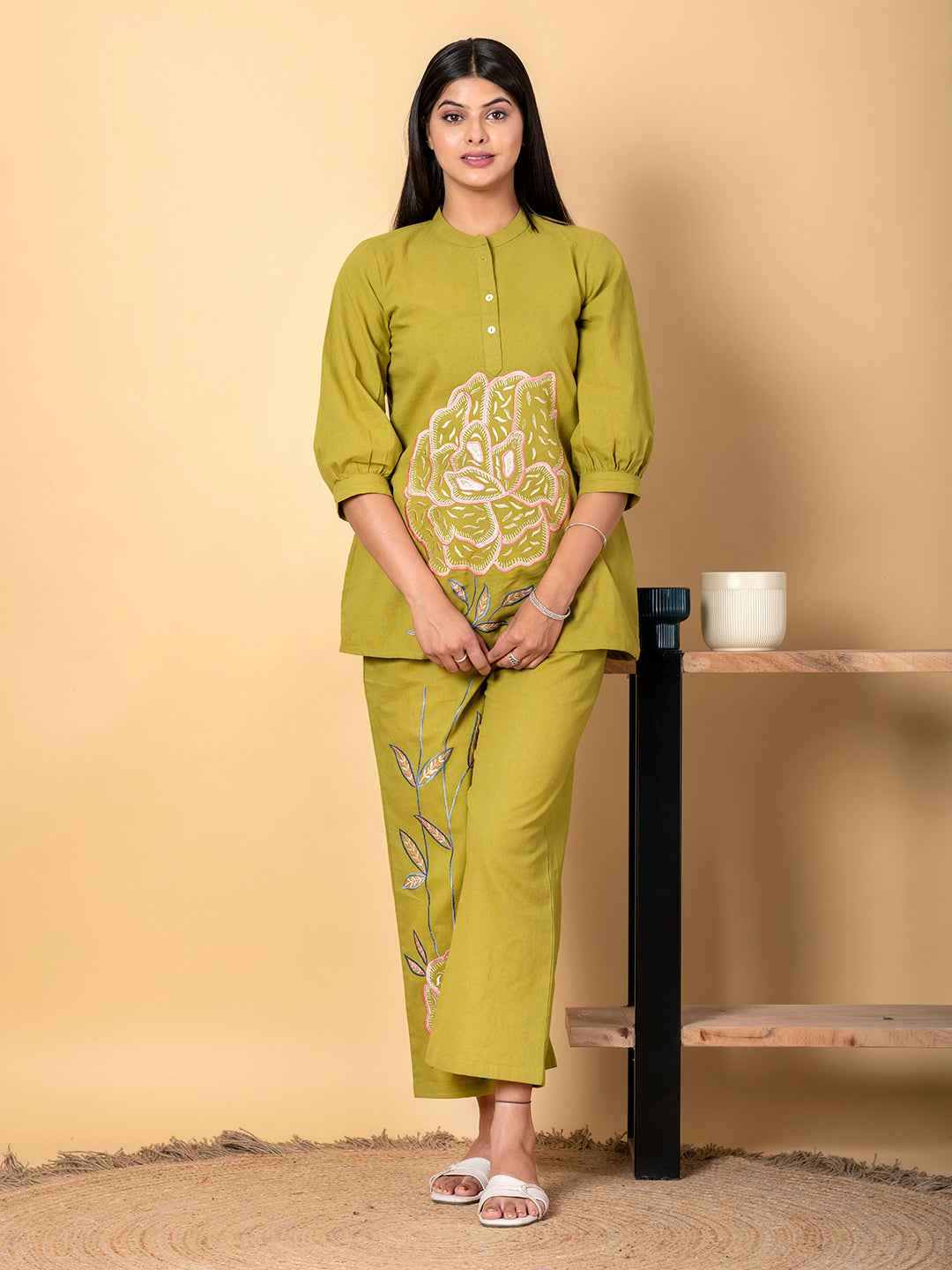 GREEN AURA THREADWORK COTTON CO-ORD SET
