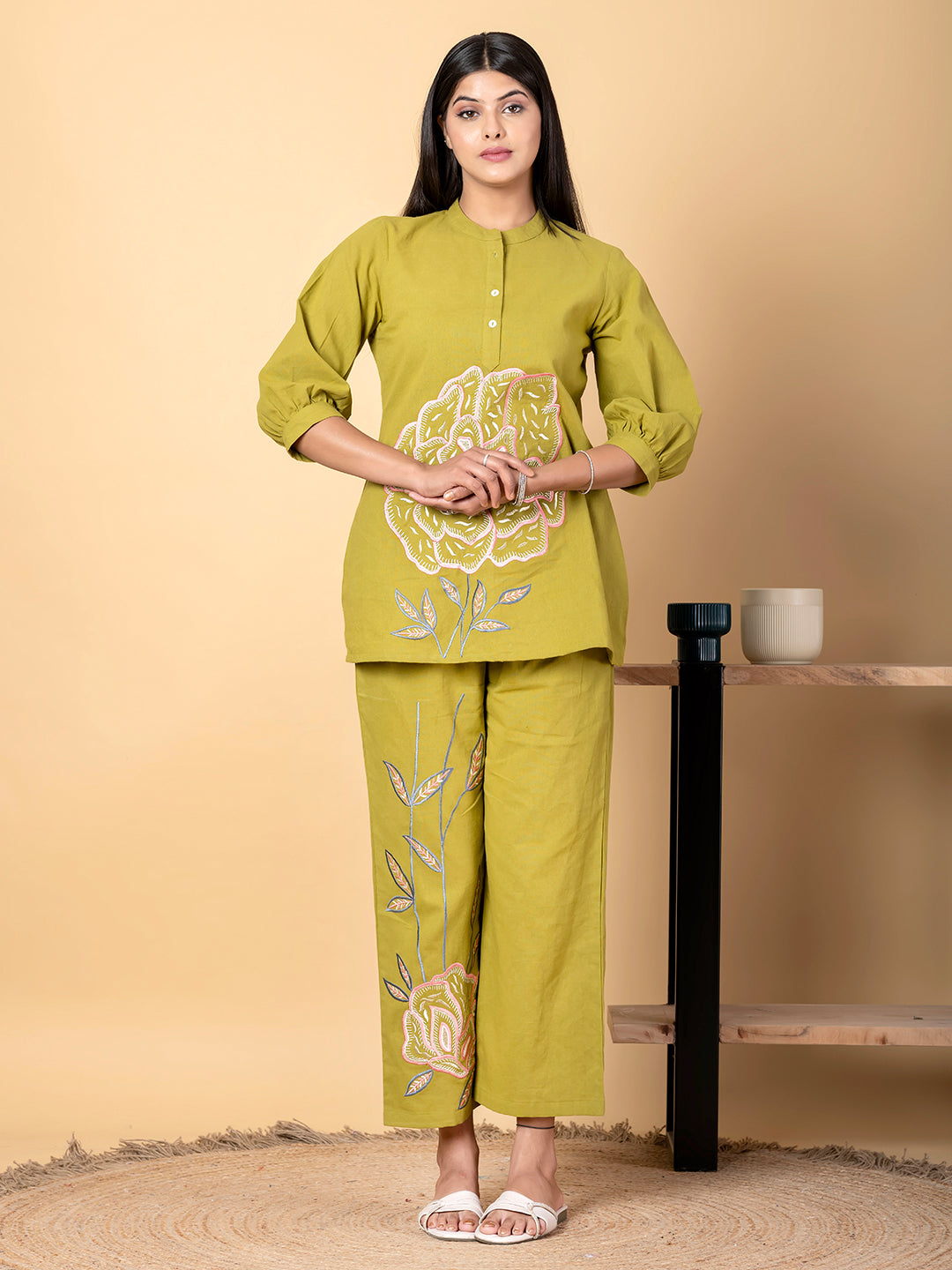 GREEN AURA THREADWORK COTTON CO-ORD SET