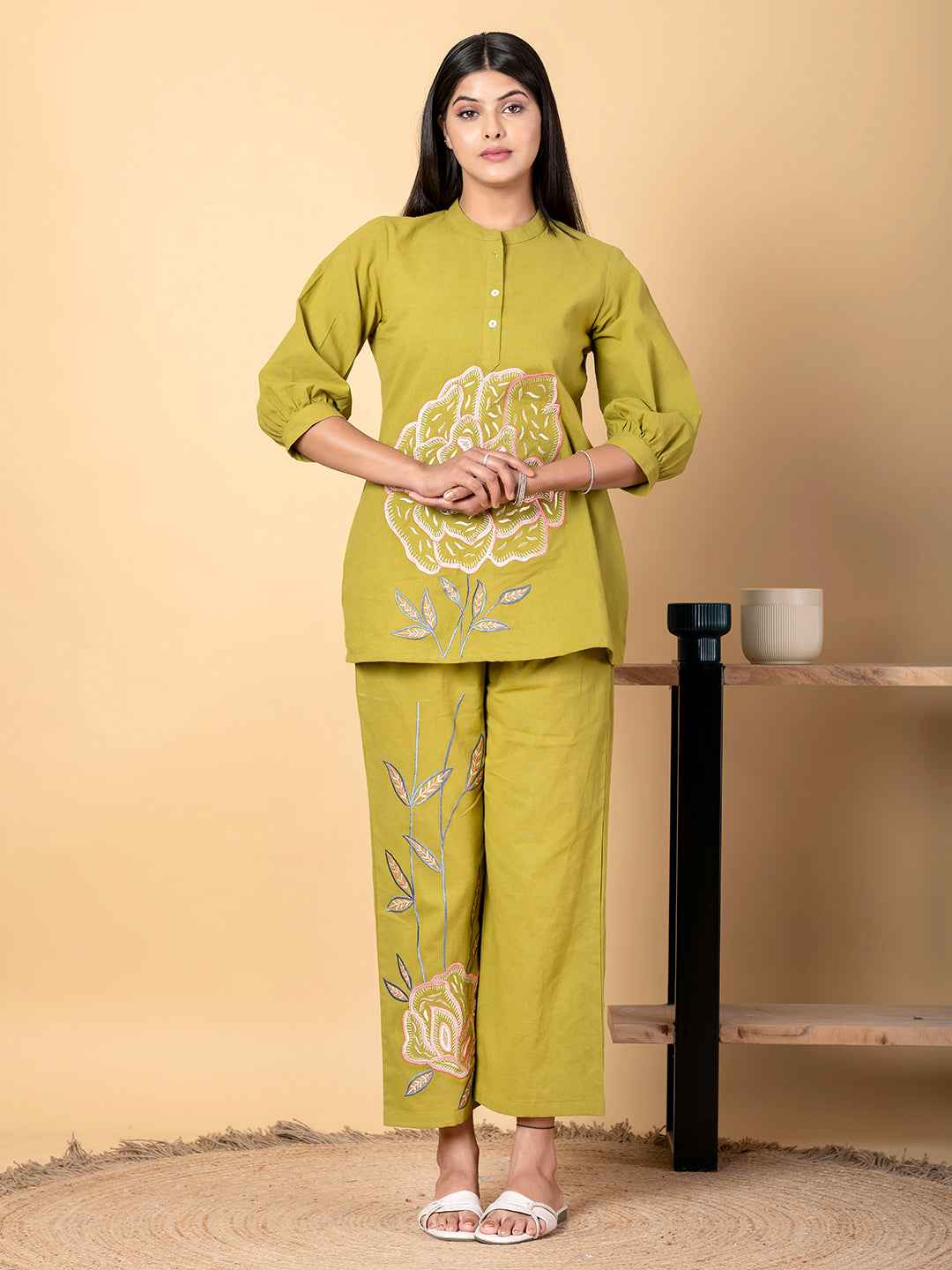 GREEN AURA THREADWORK COTTON CO-ORD SET