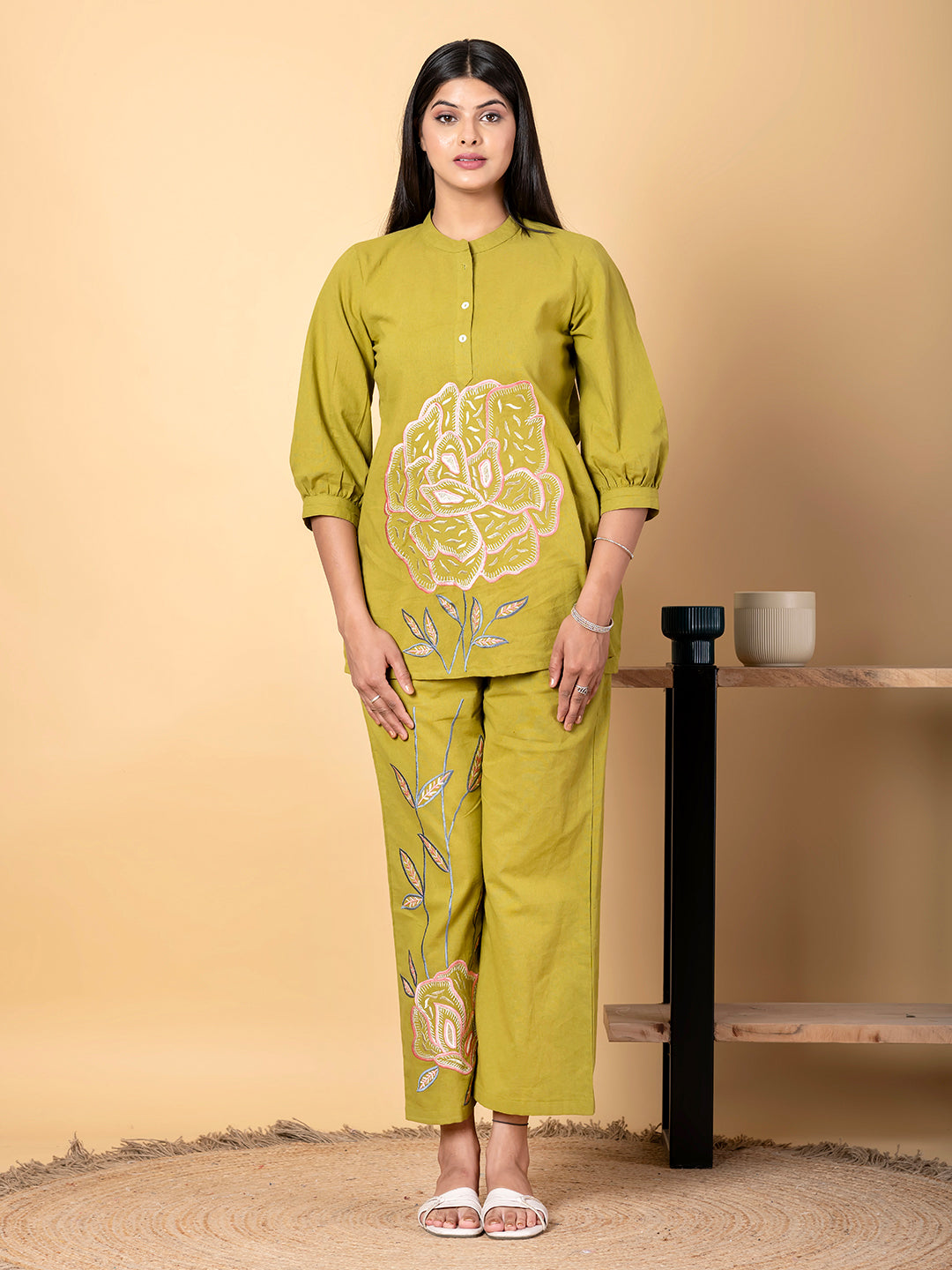 GREEN AURA THREADWORK COTTON CO-ORD SET