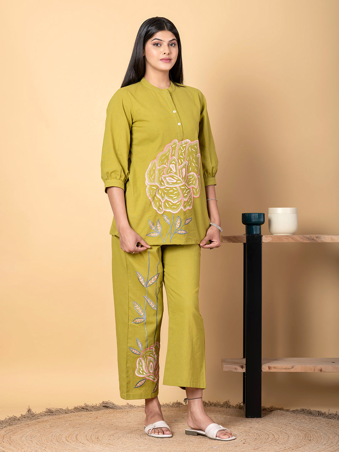 GREEN AURA THREADWORK COTTON CO-ORD SET