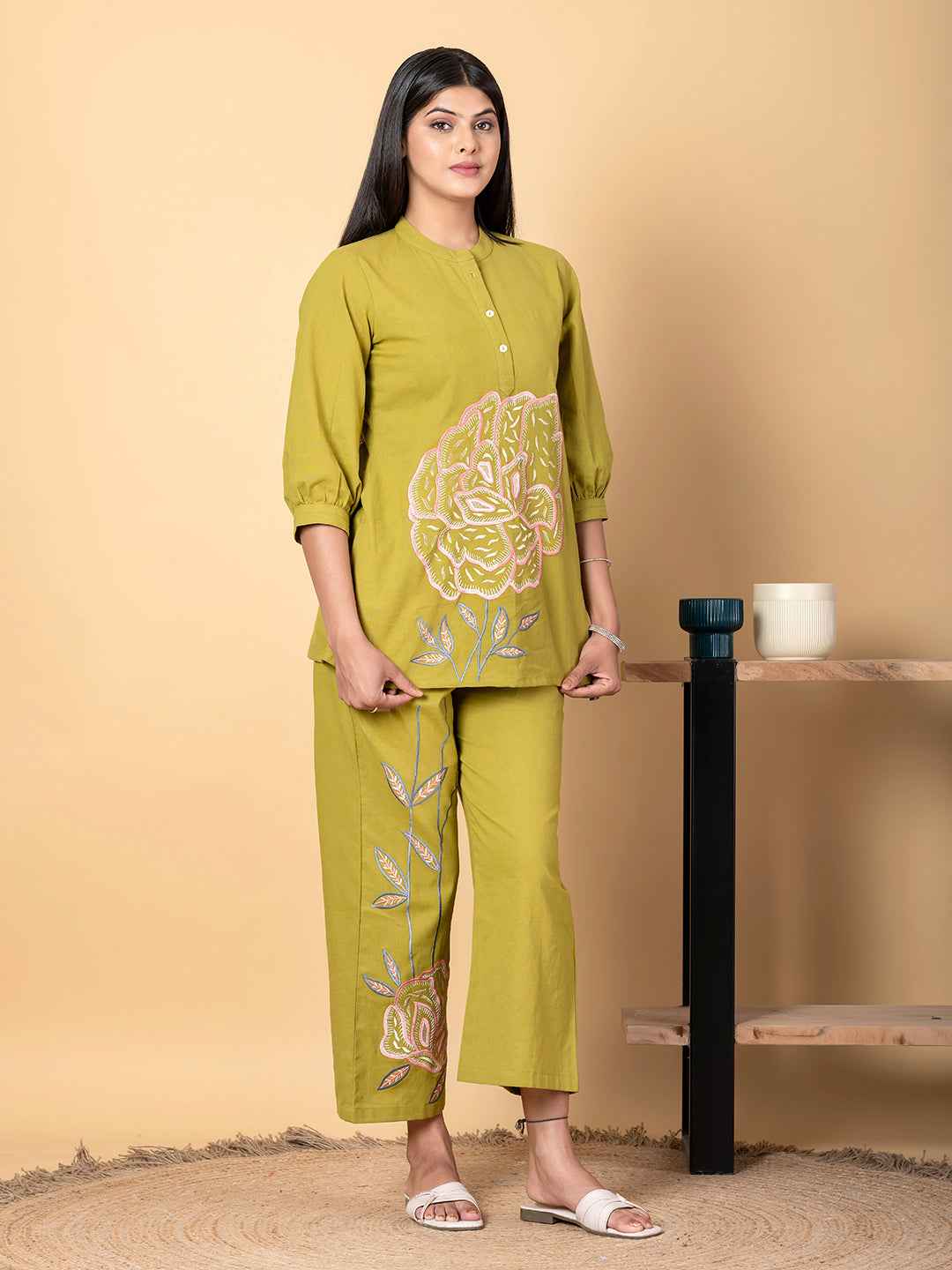 GREEN AURA THREADWORK COTTON CO-ORD SET