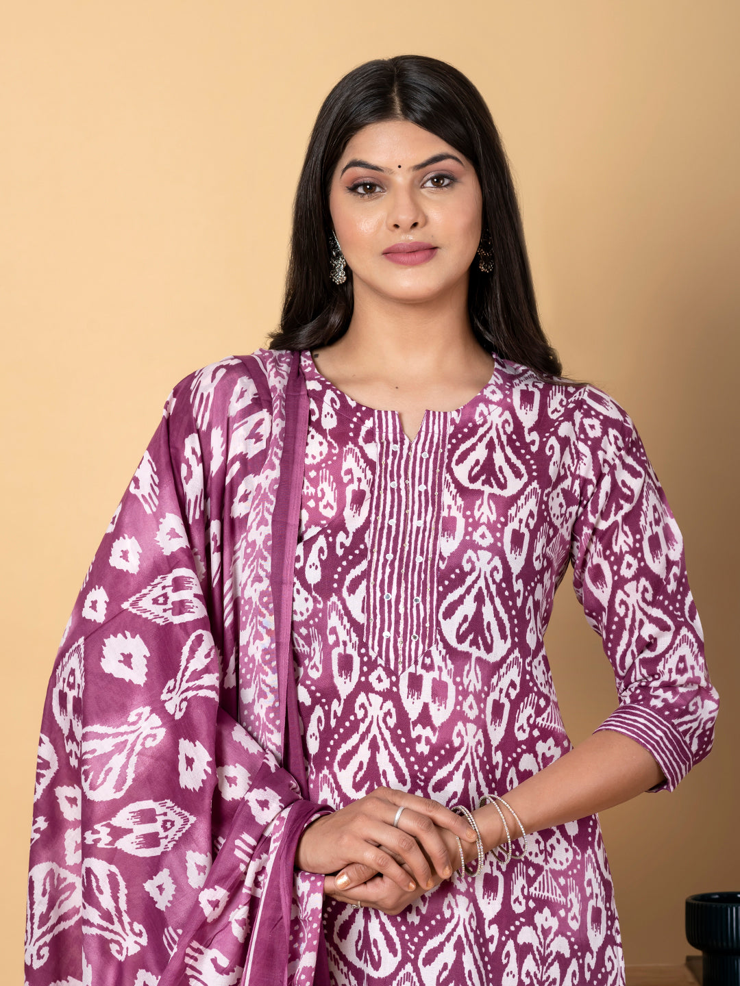 MAGENTA IKAT PRINTED SUIT SET