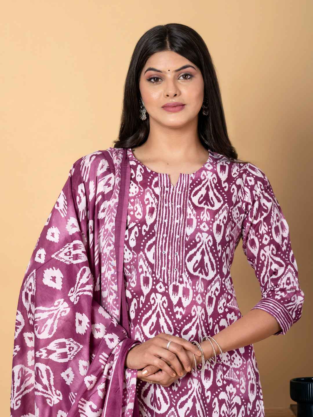 MAGENTA IKAT PRINTED SUIT SET