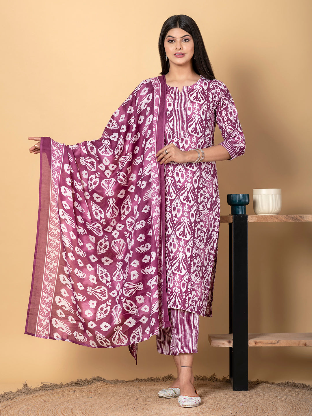 MAGENTA IKAT PRINTED SUIT SET