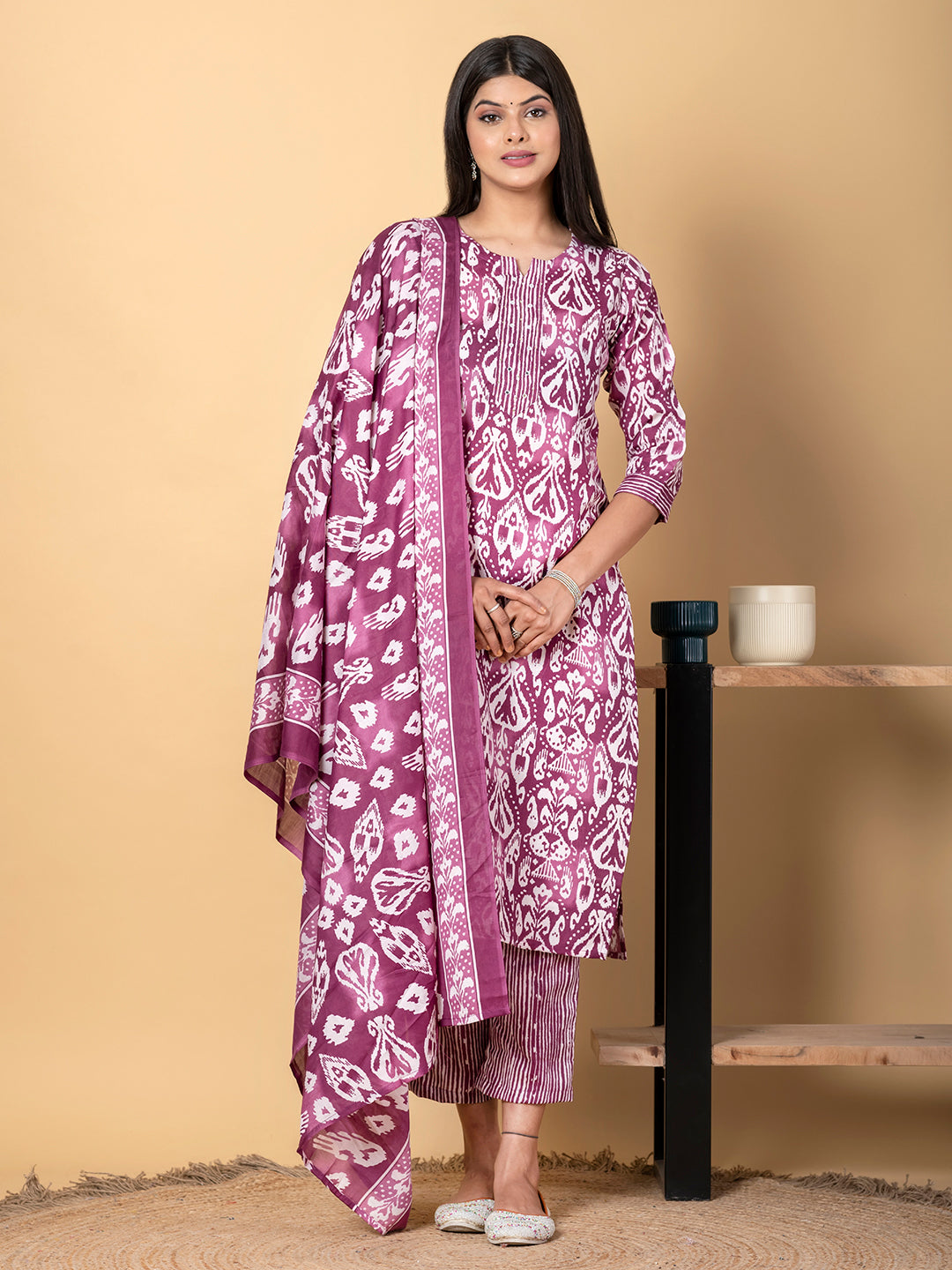 MAGENTA IKAT PRINTED SUIT SET