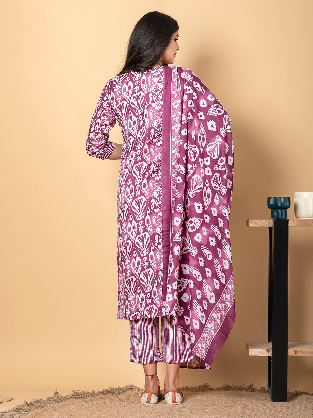 MAGENTA IKAT PRINTED SUIT SET