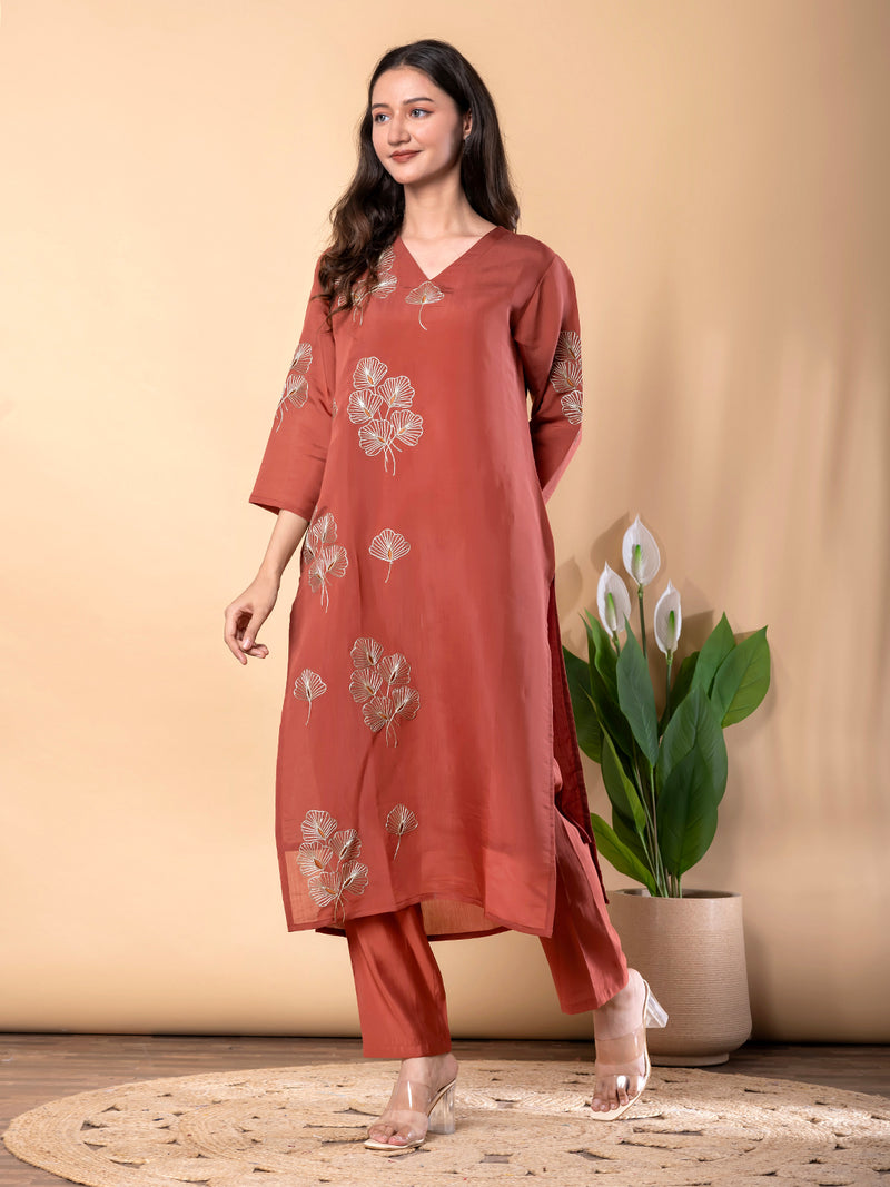 ELEGENT RUST GOLDEN EMBROIDERED SUIT SET