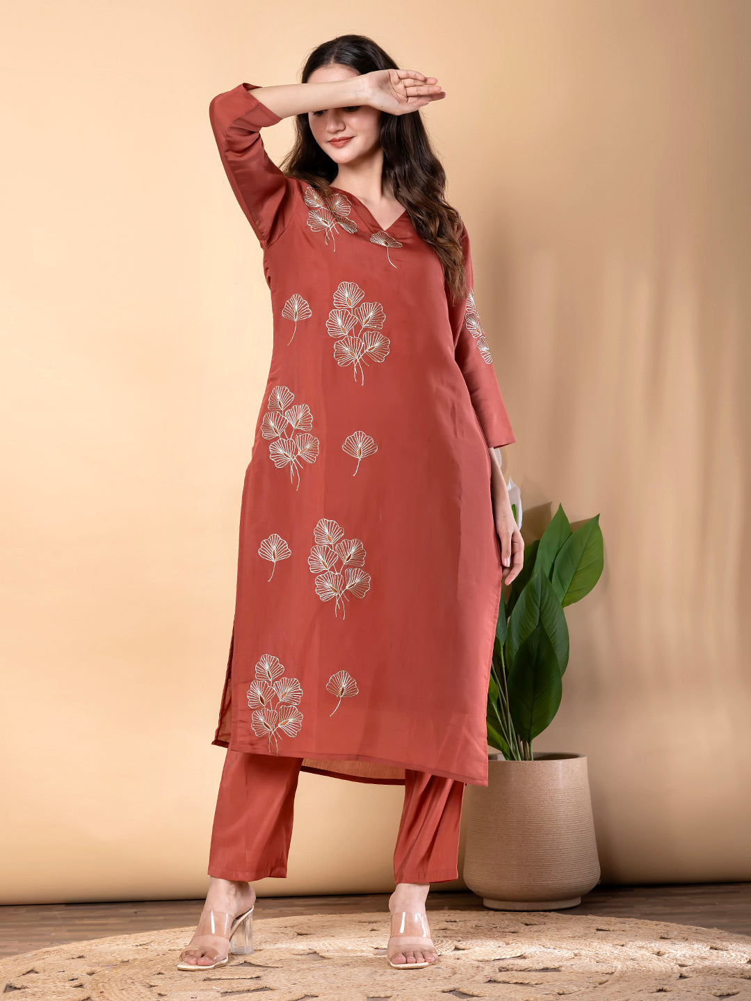 ELEGENT RUST GOLDEN  EMBROIDERED  SUIT SET