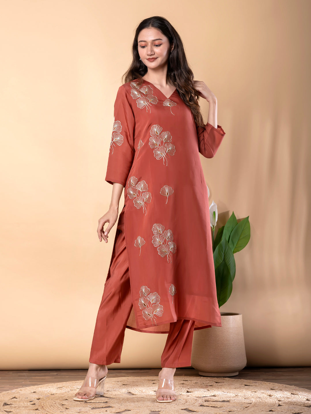 ELEGENT RUST GOLDEN  EMBROIDERED  SUIT SET